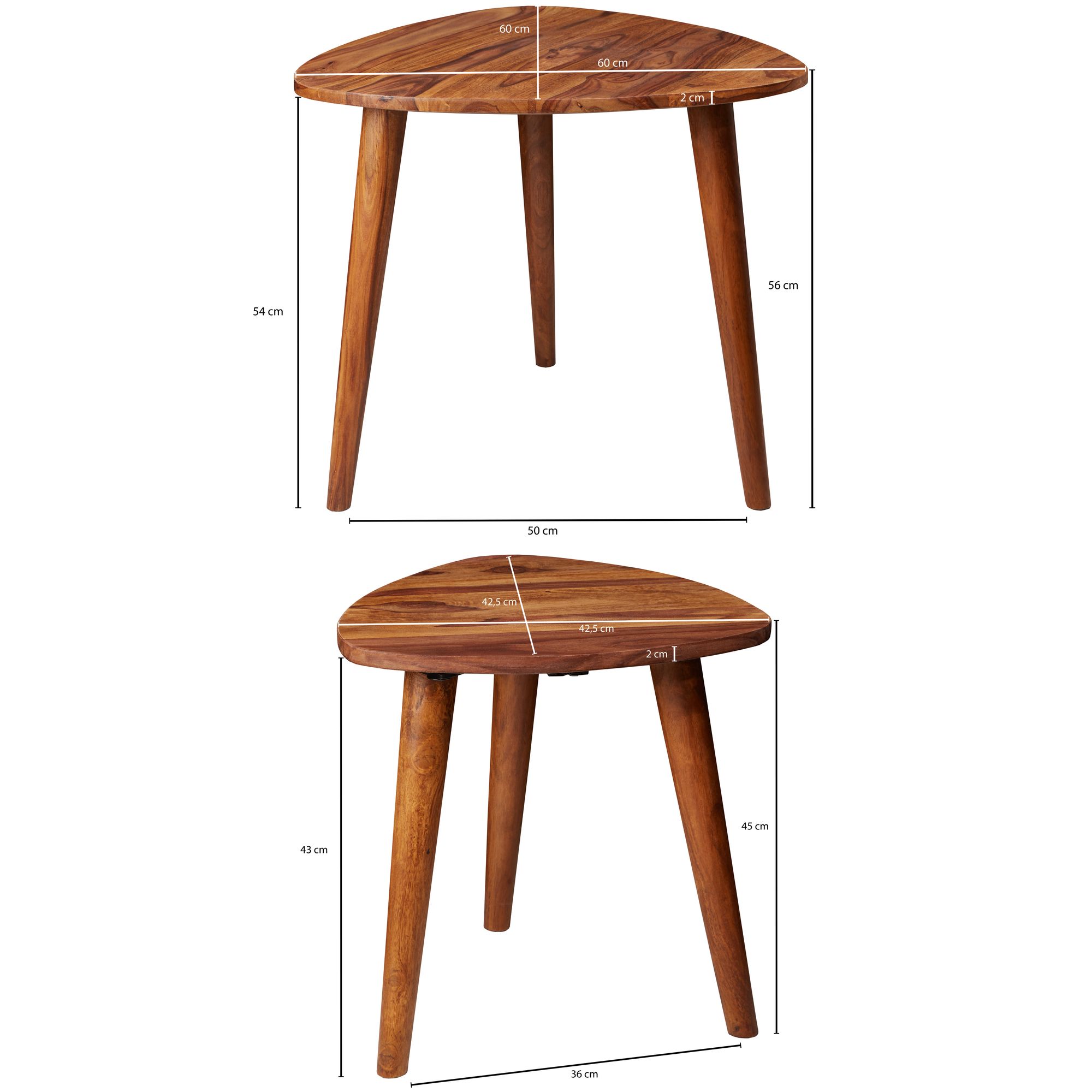 Diseño  wl5.574 juego de mesa lateral de madera maciza sheesham de 2 pequeños