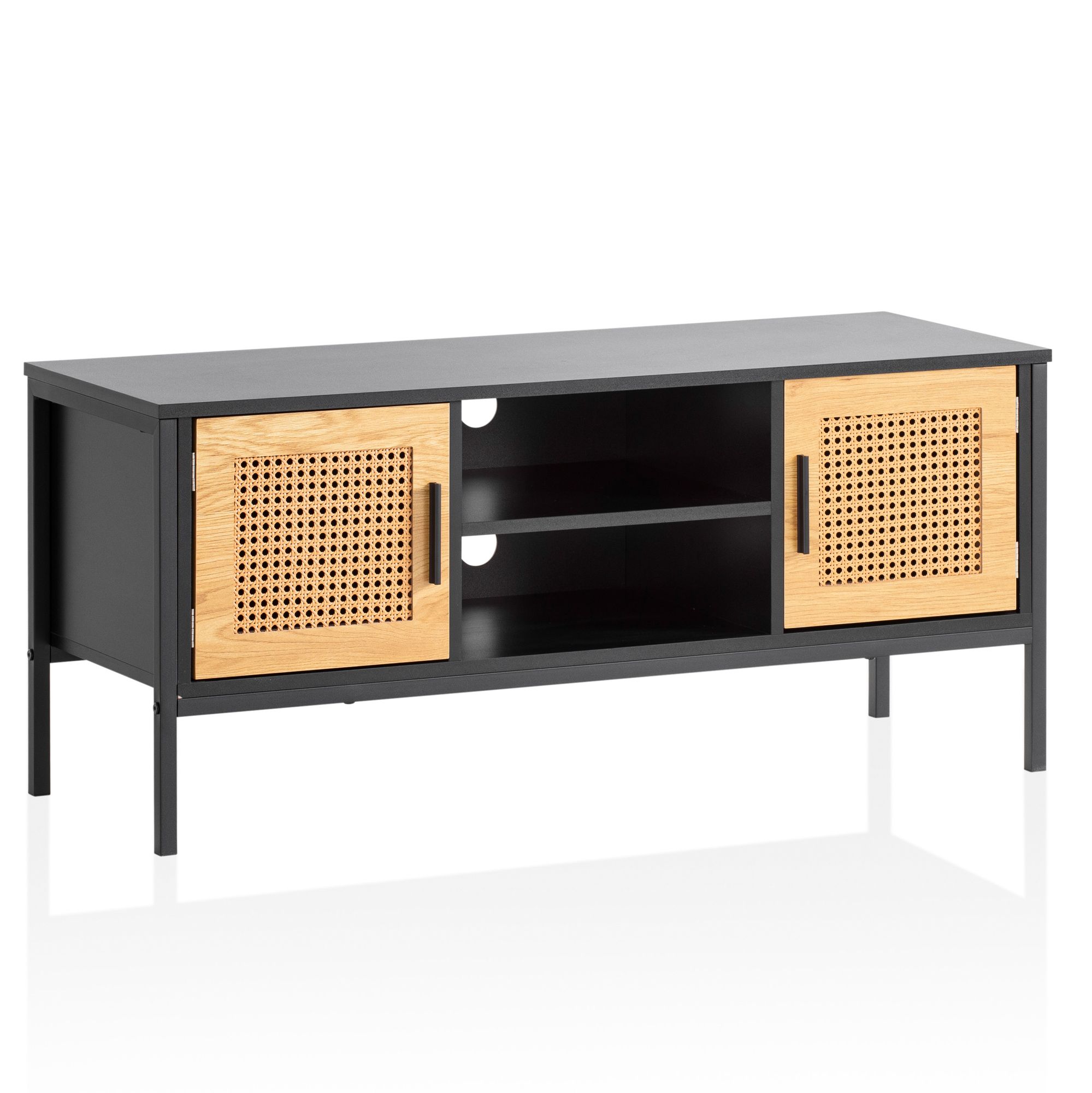 Mueble tv madera negro / roble 110x48x40 cm moderno