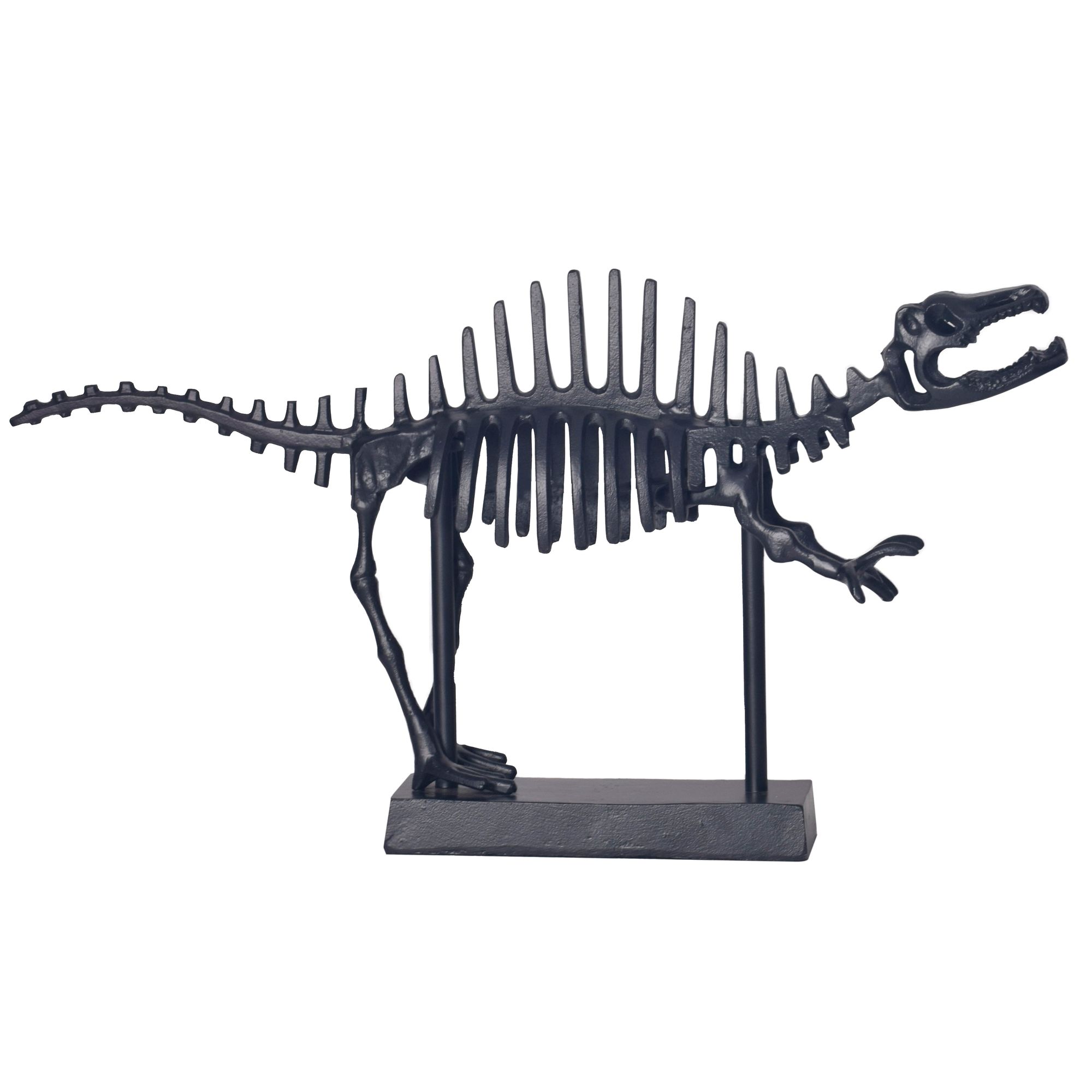 WOHNLING Decoración T-Rex Fossil 62 cm Estatua de aluminio negro Decoración para el hogar