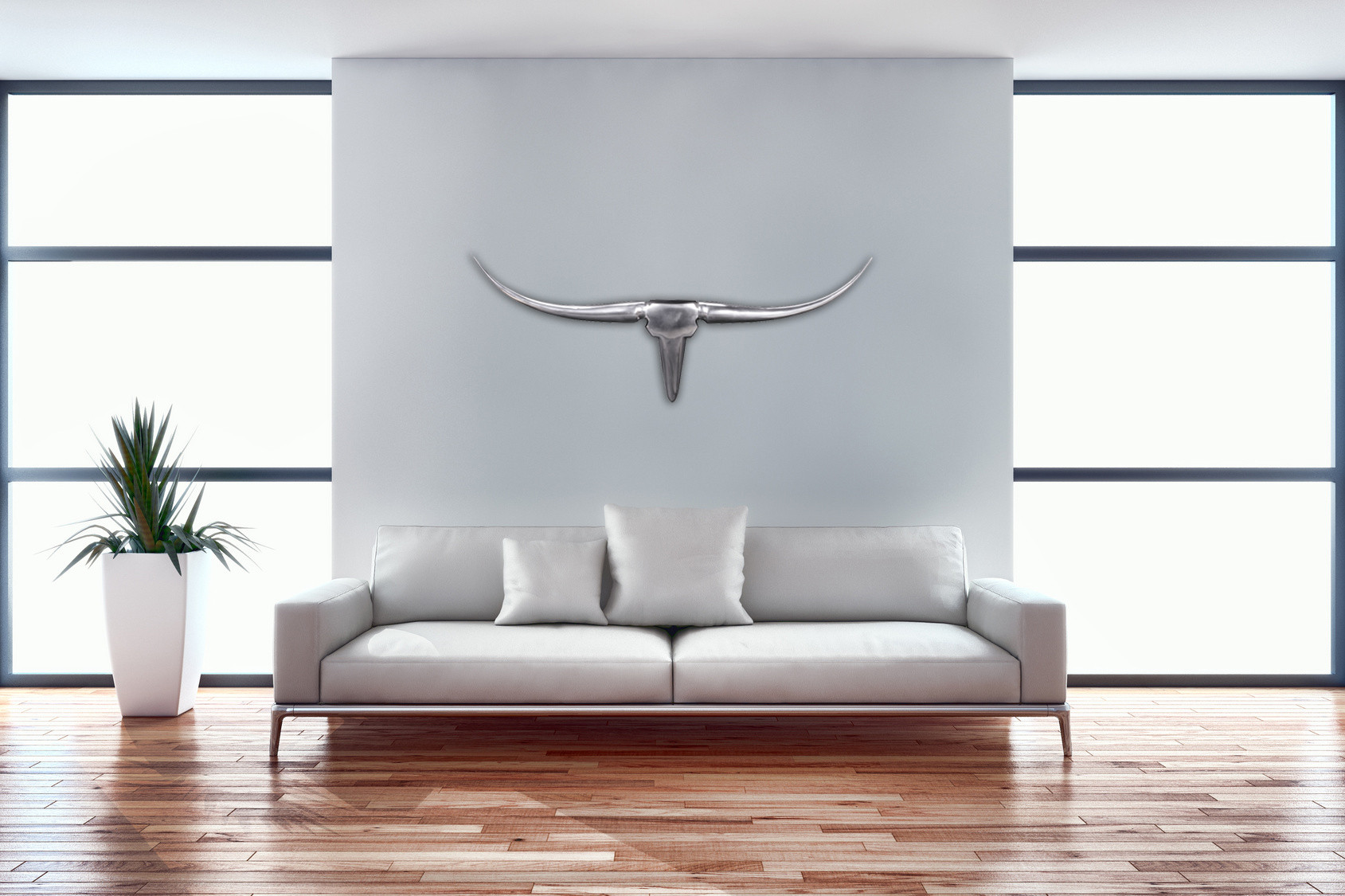 Deco antler bull m wl1.245 plata 100 cm aluminio diseño cuernos