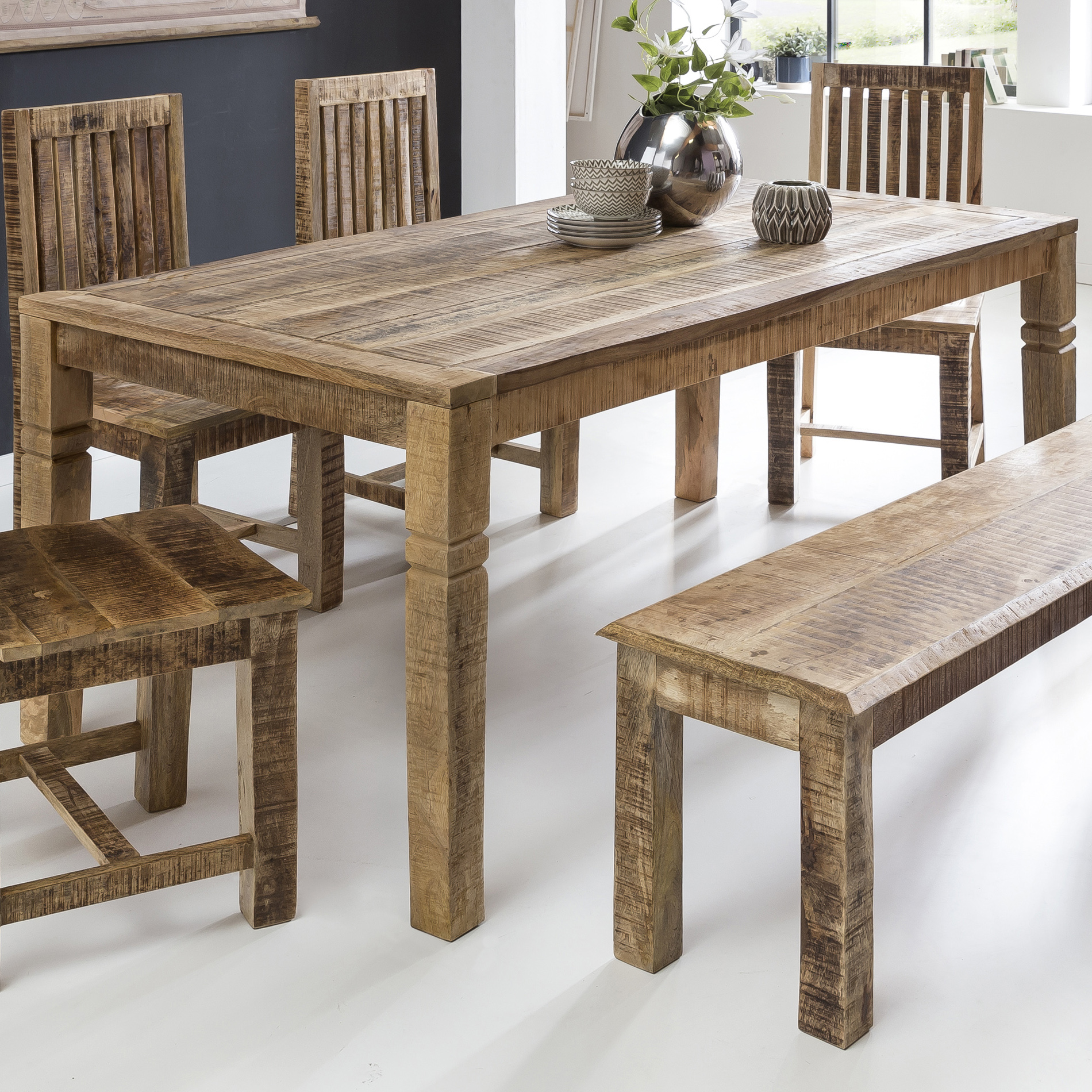 Mesa de comedor rustica 120 x 70 x 76 cm mango sólido-madera