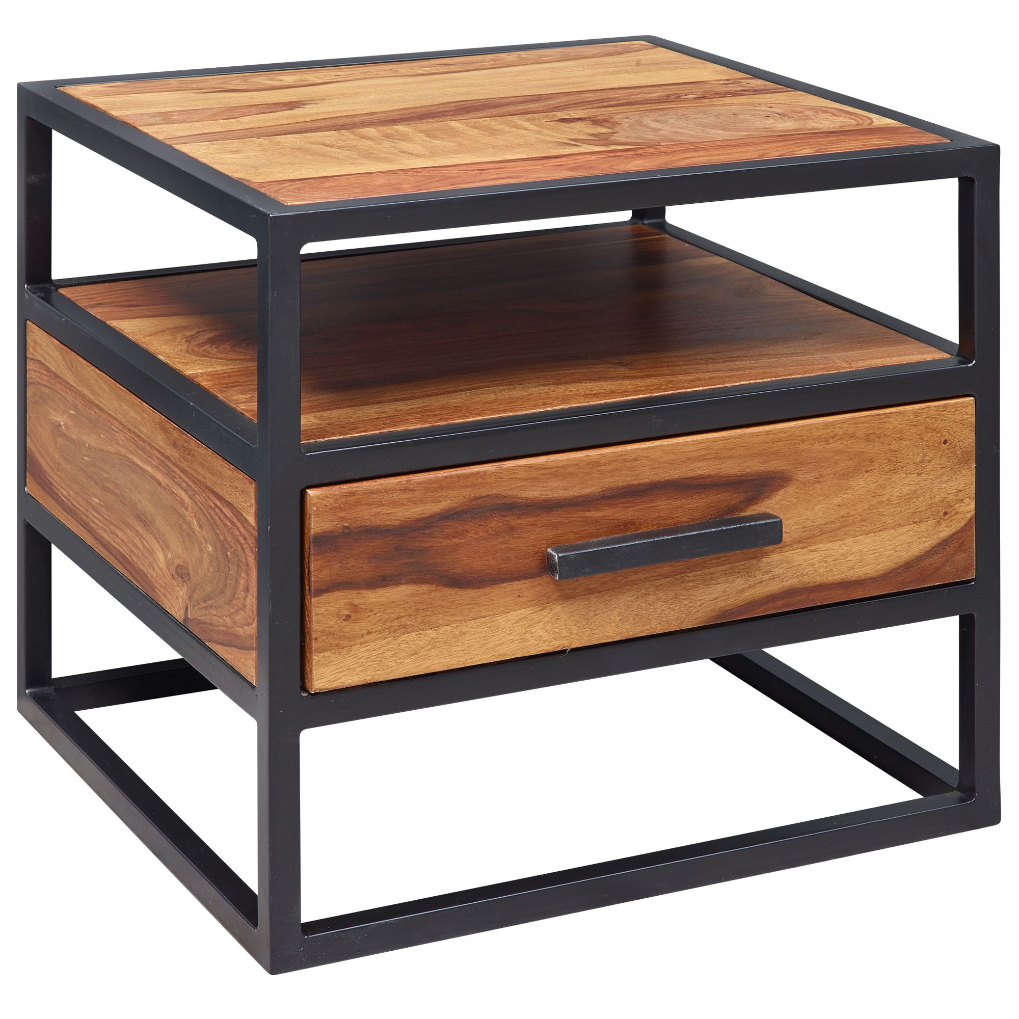 Mesita de noche 50 x 45 x 45 cm wl5.624 mesilla de noche de sheesham wood metal black