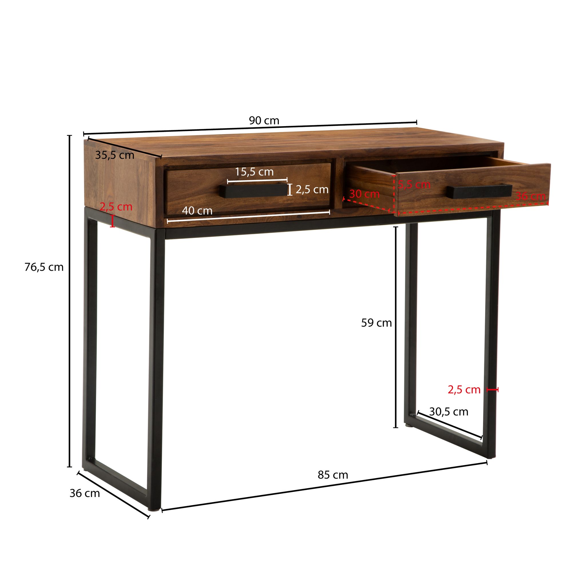 Consola  sheesham sólida madera / metal de 90x76x36 cm mesa de la sala