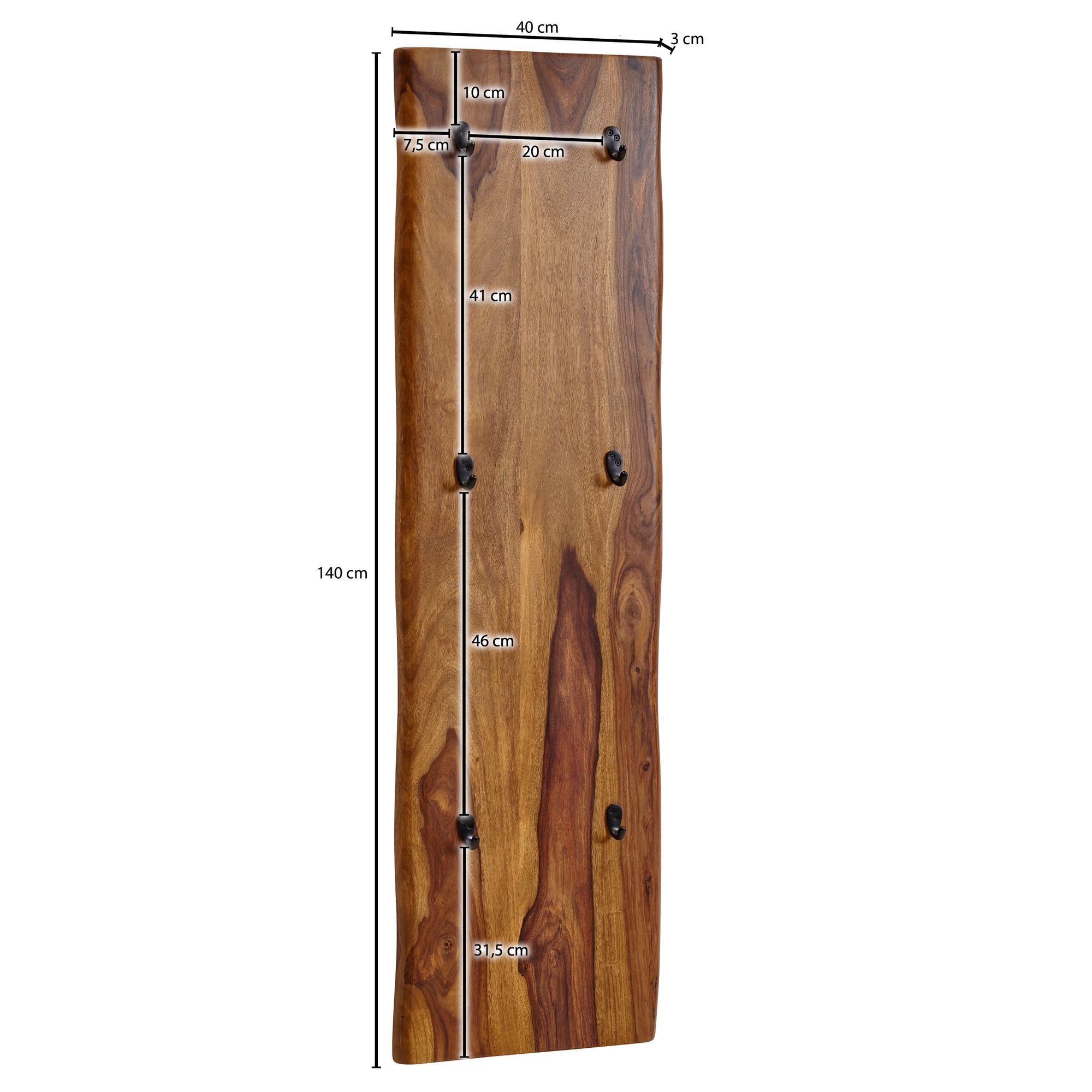 Perchero de pared 40x140x7 cm madera maciza de sheesham y metal