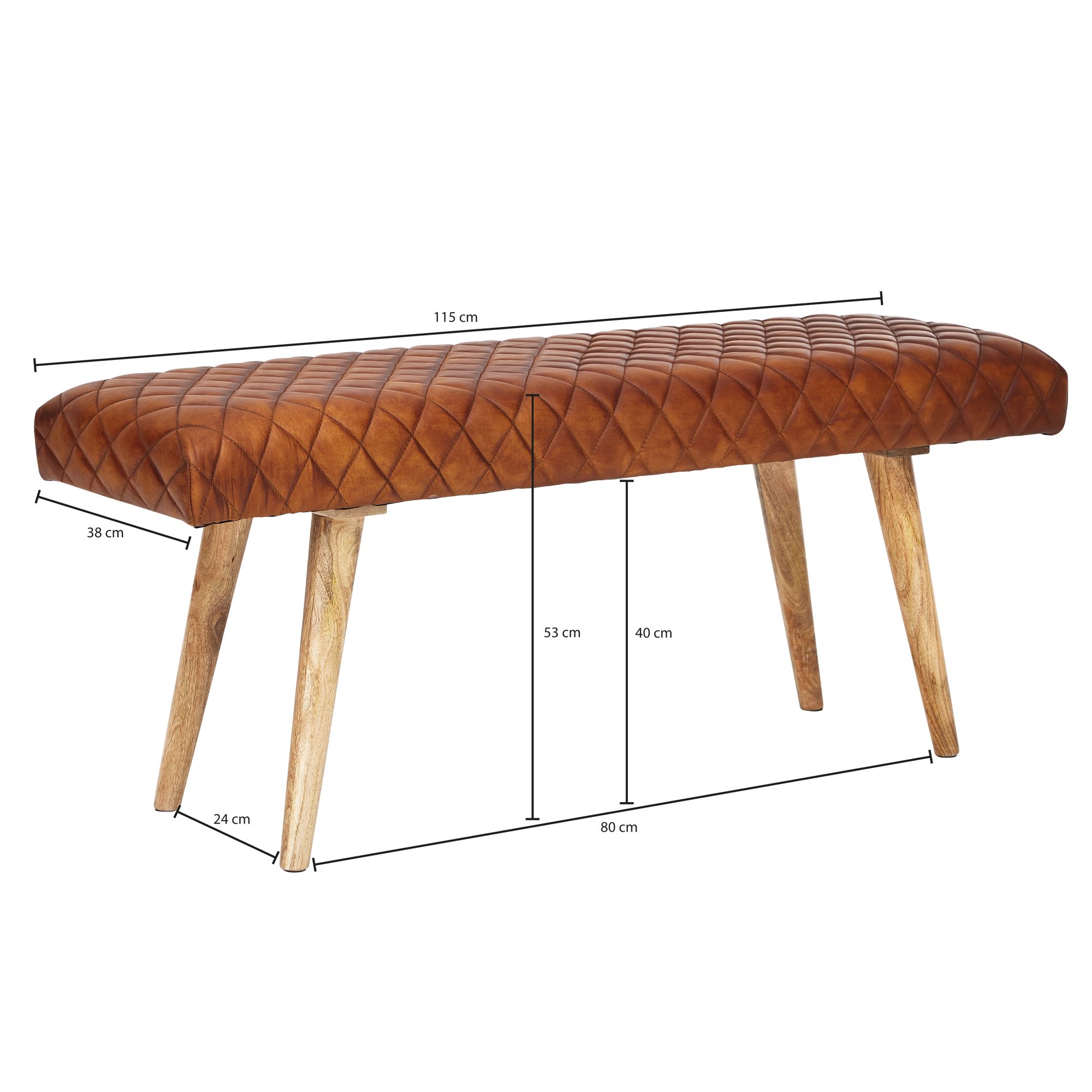 Banco  banco de cuero auténtico / madera maciza 115x53x38 cm