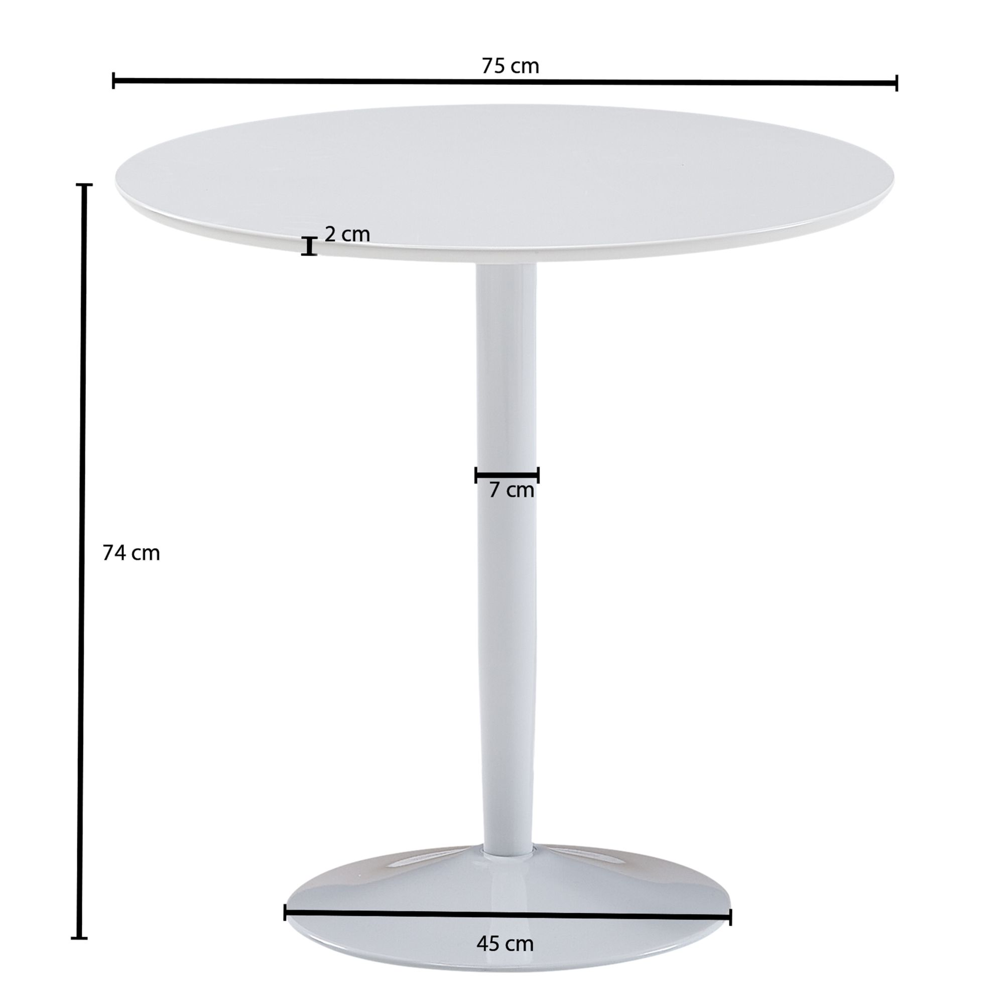 Mesa de comedor redonda 75x75x74 cm mesa de cocina pequeña blanco brillo intenso