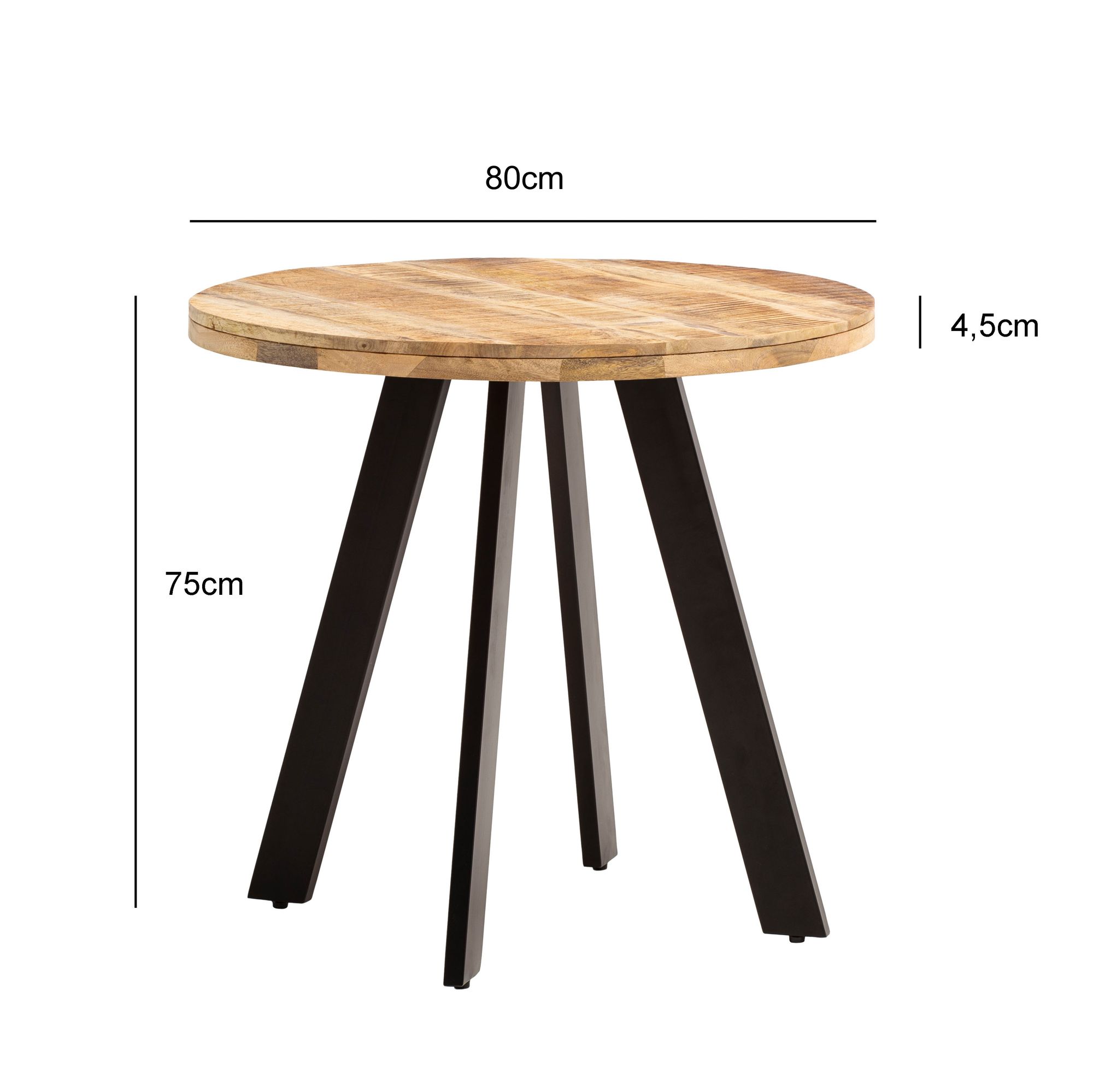 Mesa de comedor 80x80x75 cm mesa de comedor de madera maciza de mango moderna, mesa de cocina maciza con patas de metal, mesa de comedor de madera redonda, mesa de comedor pequeña de madera