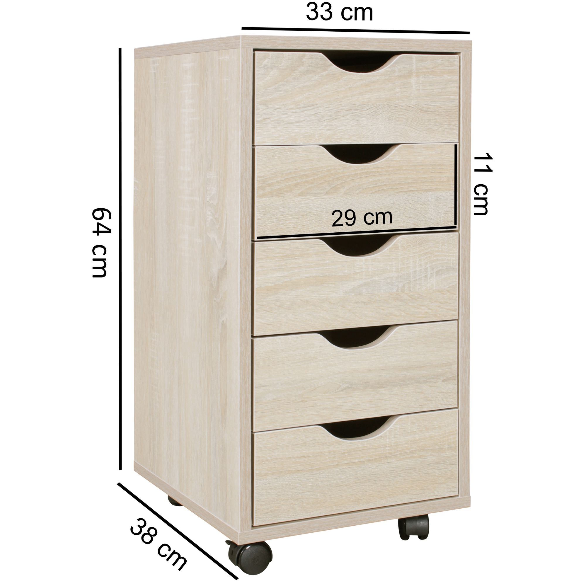 Rollo recipiente mina 33 x 64 x 38 cm mdf 5 cajones sonoma