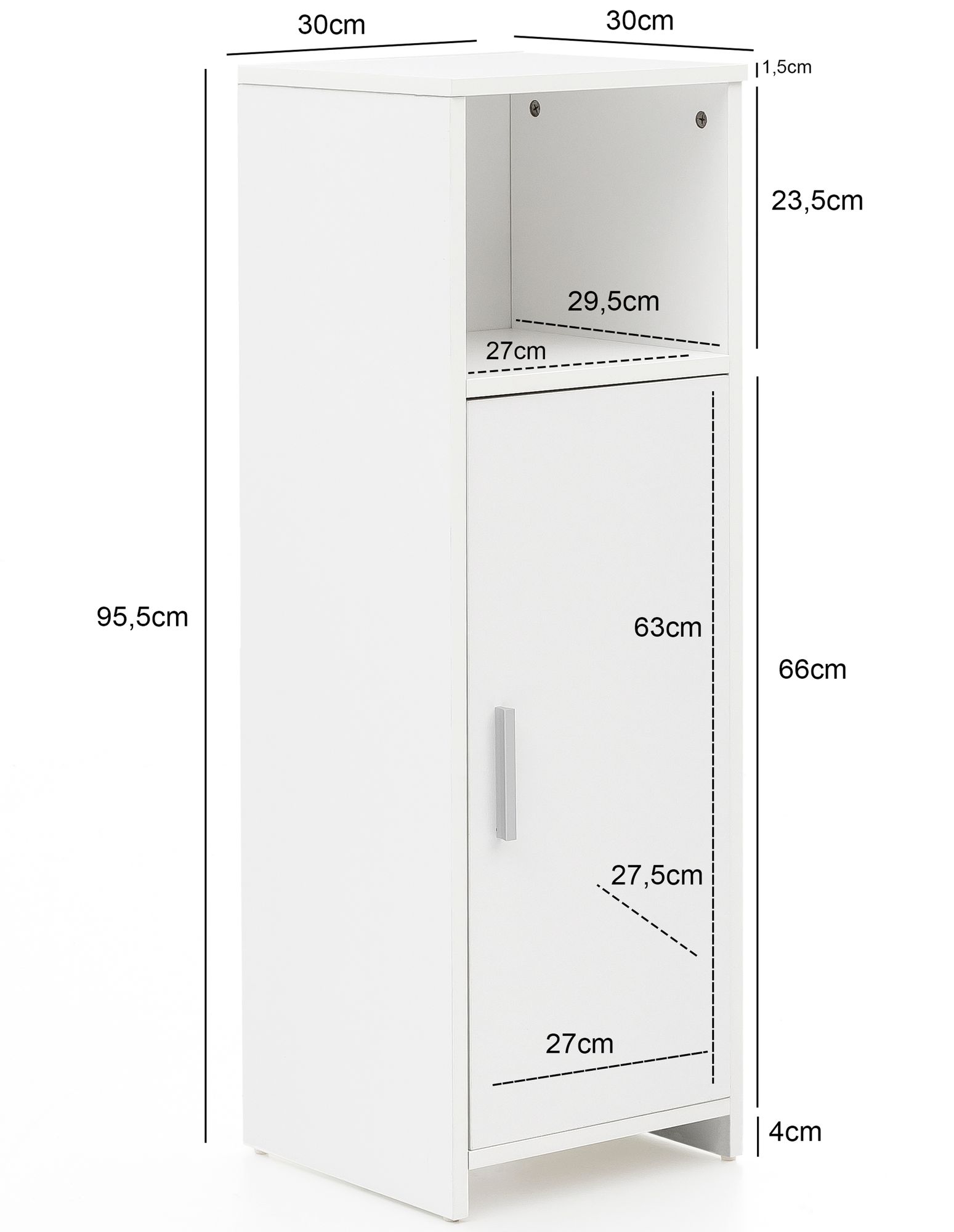 30 x 95,5 x 30 cm madera blanca con puerta y compartimento de almacenamiento mueble de baño pequeño mueble auxiliar de pie