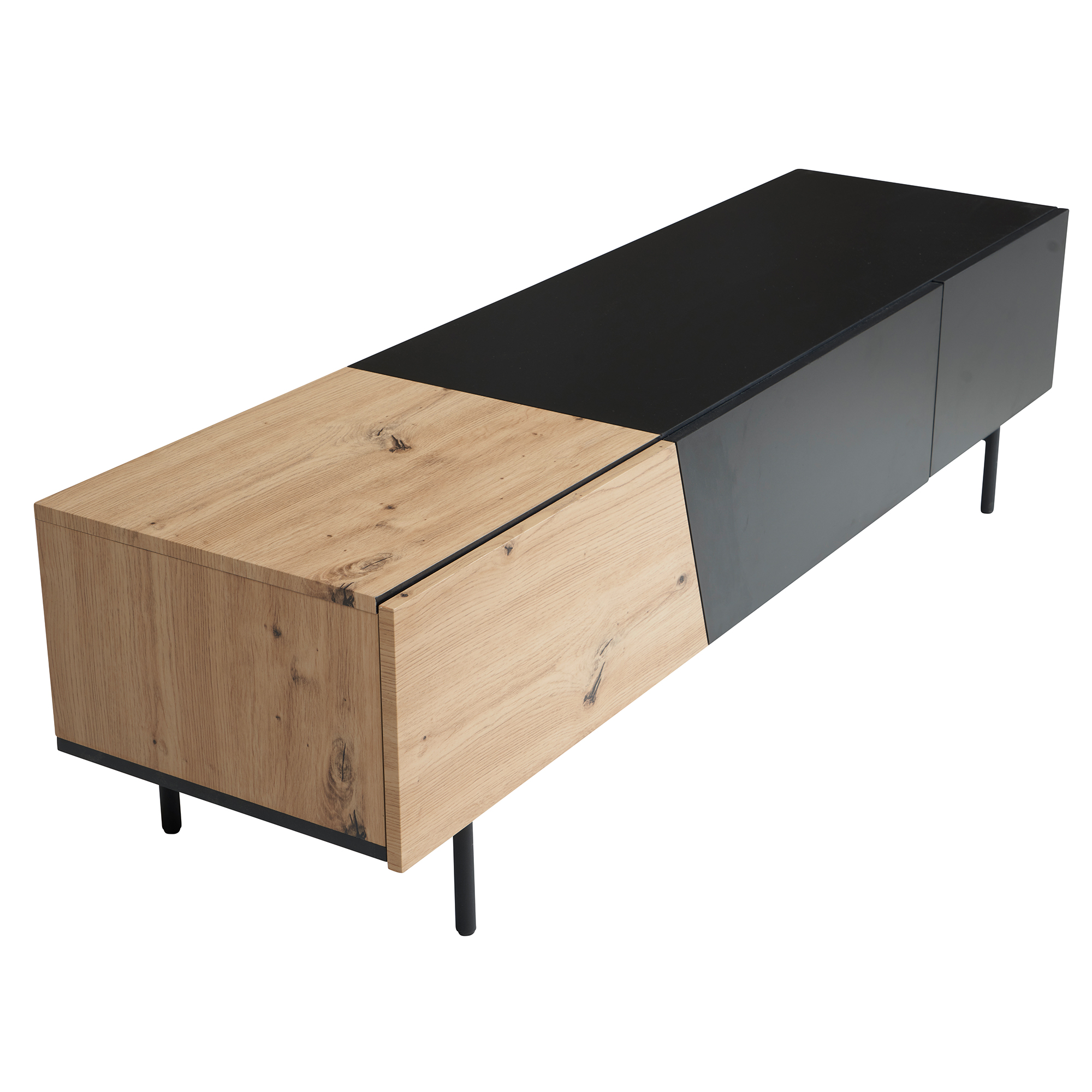 Mueble para tv negro con decoración de roble 150x40x40 cm mueble para tv moderno, mueble para tv de diseño bajo, mesa para tv mueble para tv con puertas y cajones, mueble para tv para sala de estar