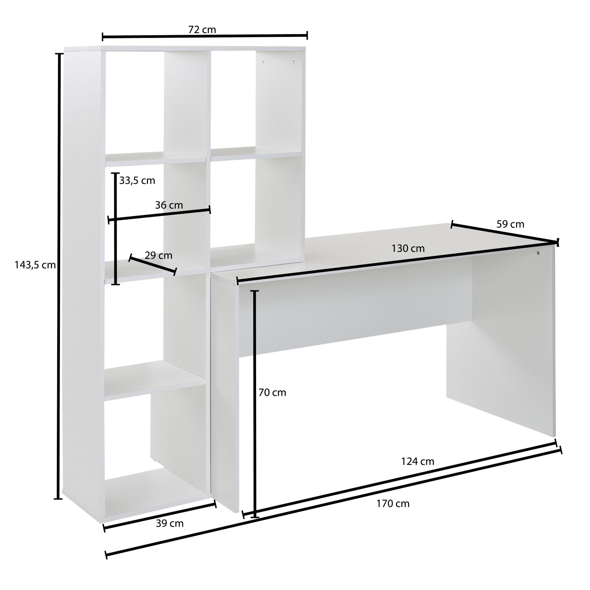 Escritorio con balda blanco 170x59x143,5 cm mesa de oficina moderna