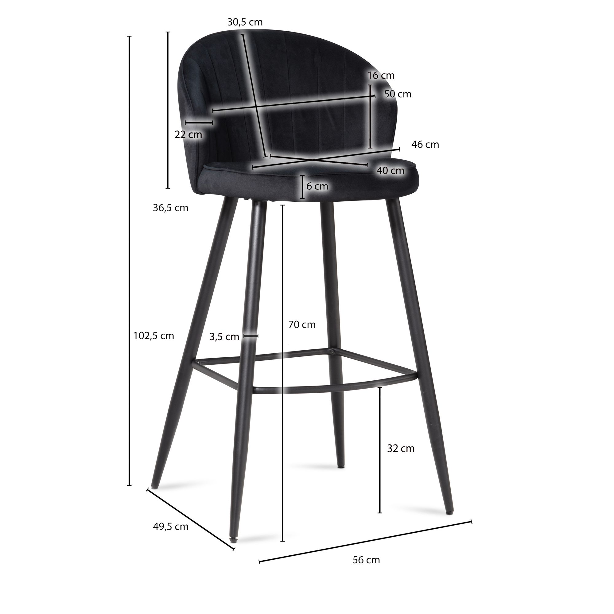 Juego de 2 taburetes de bar terciopelo negro con respaldo y patas, taburete de cocina escandinava moderno 110 kg, taburete de bistró tapizado