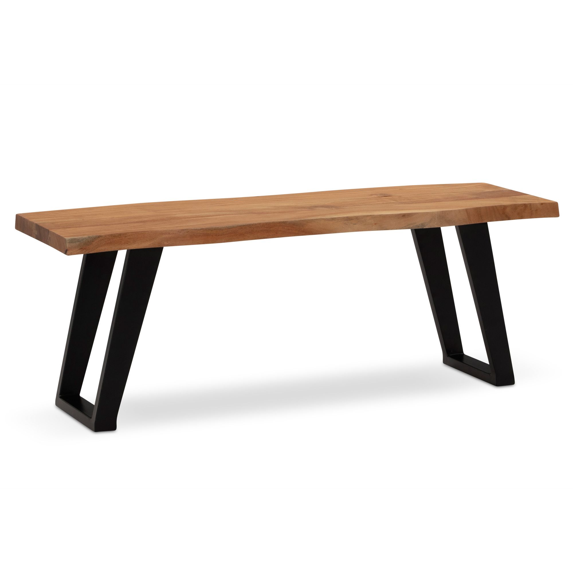 Banco de armario 120x40x45,5 cm madera maciza de acacia / metal con borde de árbol, banco de recibidor banco de madera maciza sin respaldo, banco de recibidor moderno zona de entrada patas en u pequeñas negro