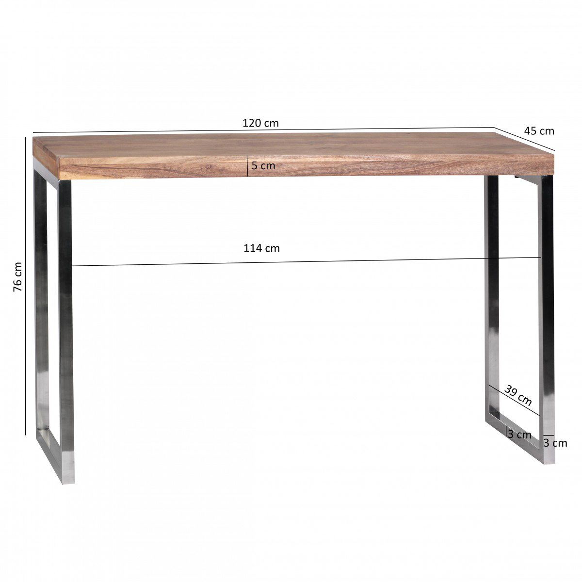 Mesa consola guna consola de madera maciza de acacia con patas de metal escritorio 120 x 45 cm aparador de estilo rústico