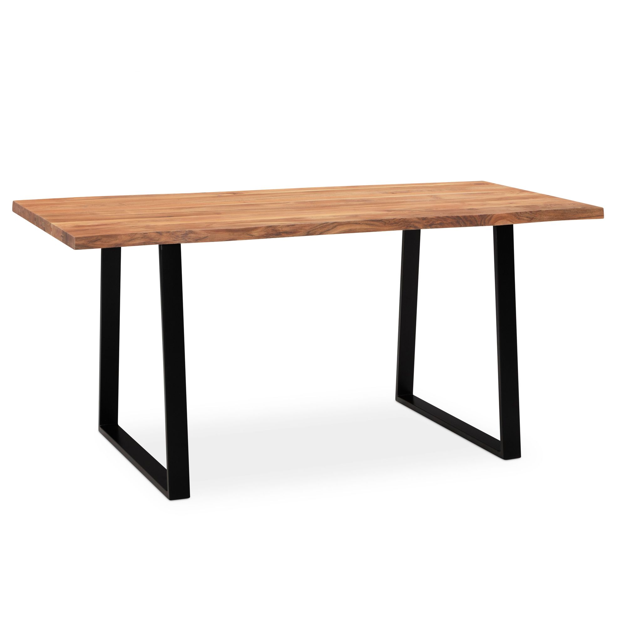 Escritorio 120x60x76 cm mesa de ordenador de madera maciza de acacia/metal con borde de árbol, mesa de oficina para casa, oficina, maciza con patas trapezoidales en negro, mesa de madera, mesa para ordenador portátil, estudio