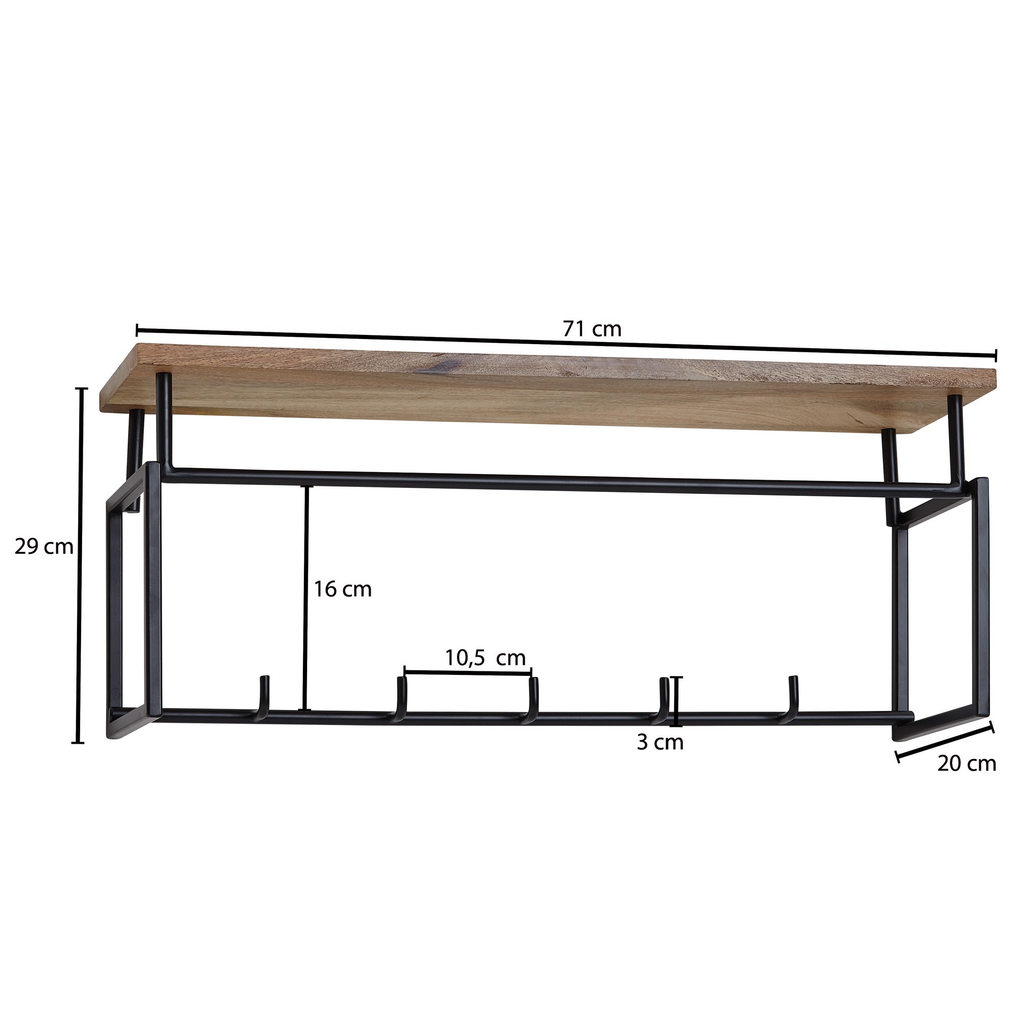 Armario de pared de diseño mango madera maciza metal 71x29x20 cm