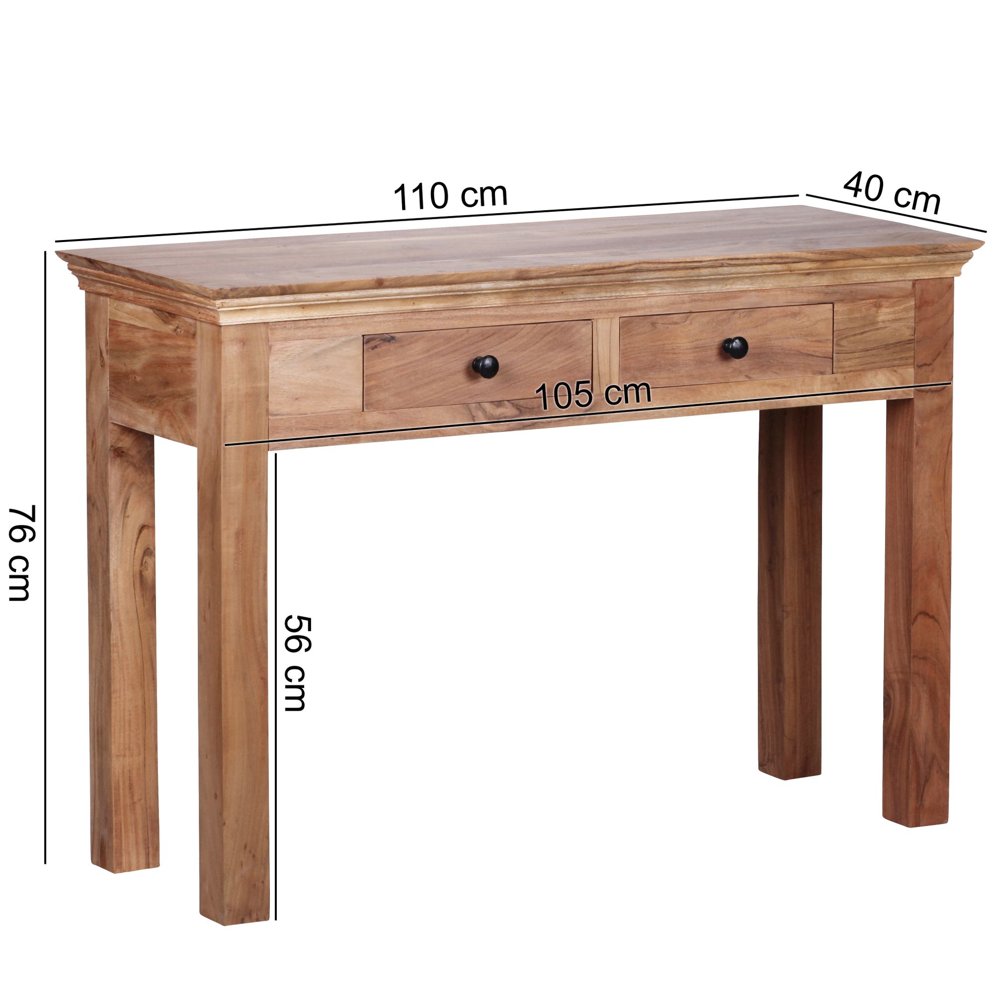 Mesa consola mumbai consola de madera maciza de acacia con 2 cajones escritorio 110 x 40 cm aparador de estilo rústico