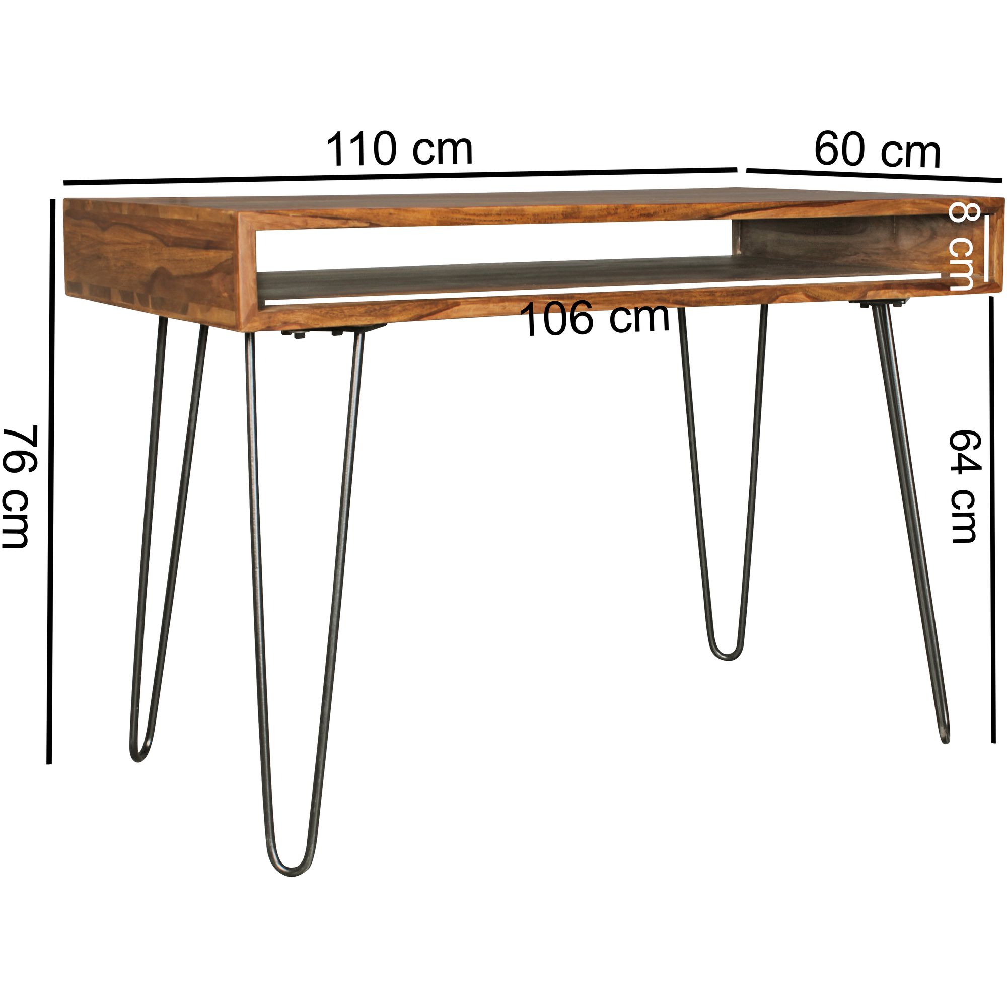 Escritorio bagli marrón 110 x 60 x 76 cm de madera maciza mesa de ordenador portátil sheesham naturaleza