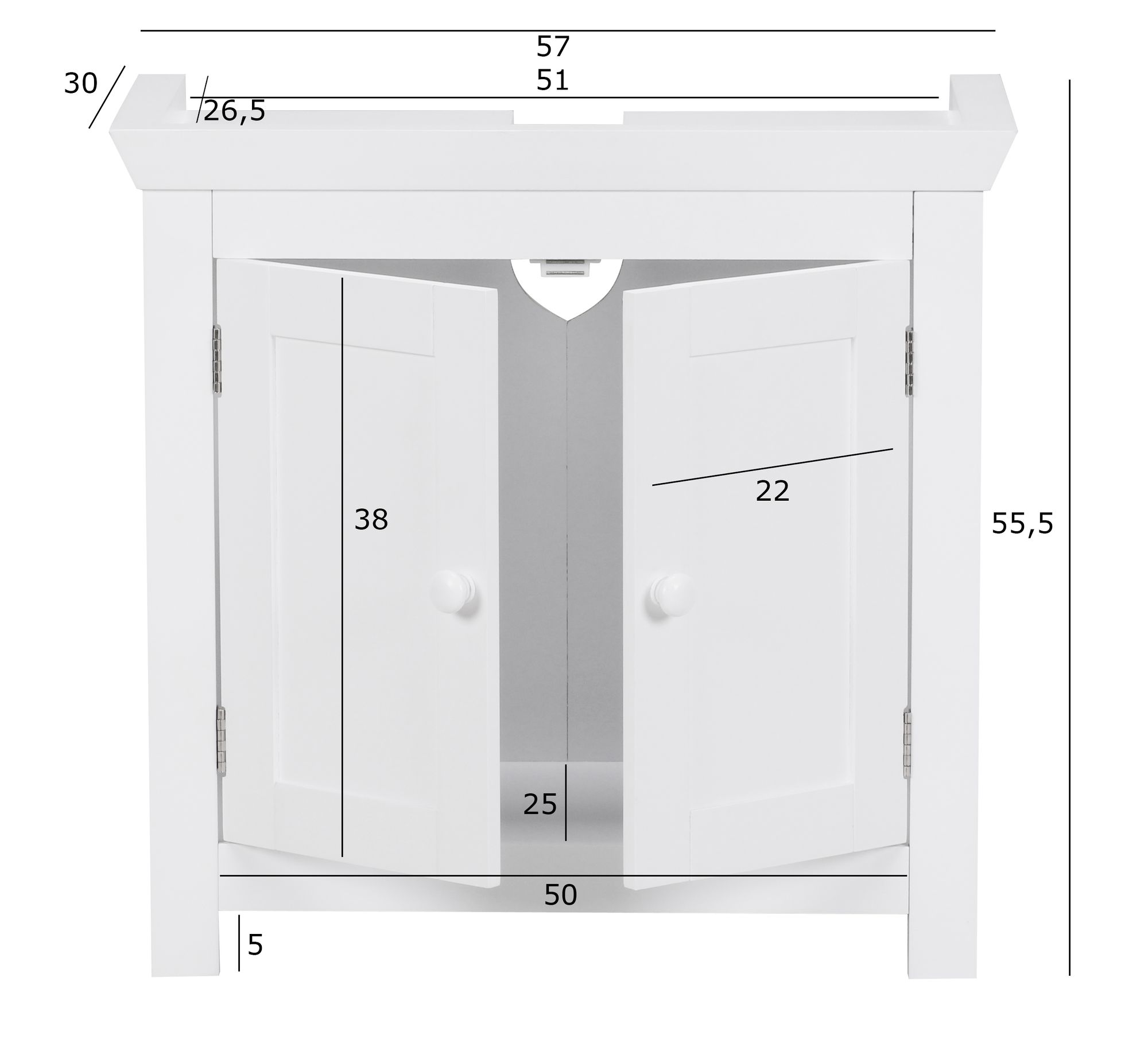 Mueble de tocador de diseño  wl1.350 mueble de baño con 2 puertas blanco