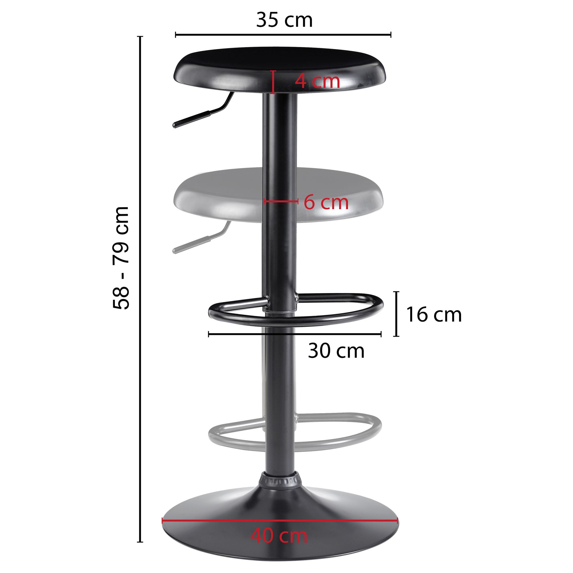 Bar  taburete negro sin respaldo taburete de bar 58 - 79 cm