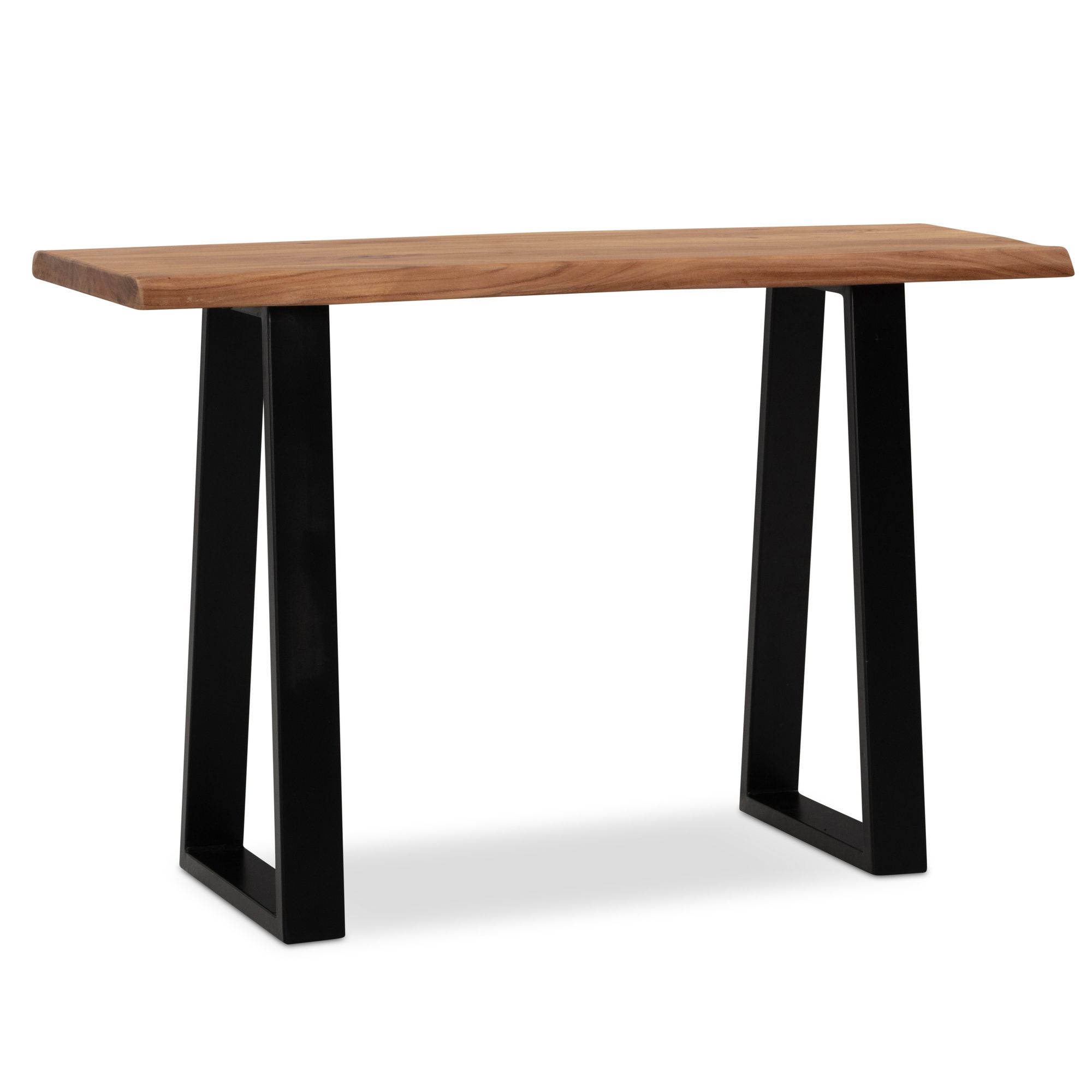 Escritorio 118x41x76,5 cm mesa de computadora de madera maciza de acacia / metal con borde de árbol, mesa de oficina para el hogar, mesa de oficina sólida y estrecha, mesa de madera, mesa para computadora portátil, estudio