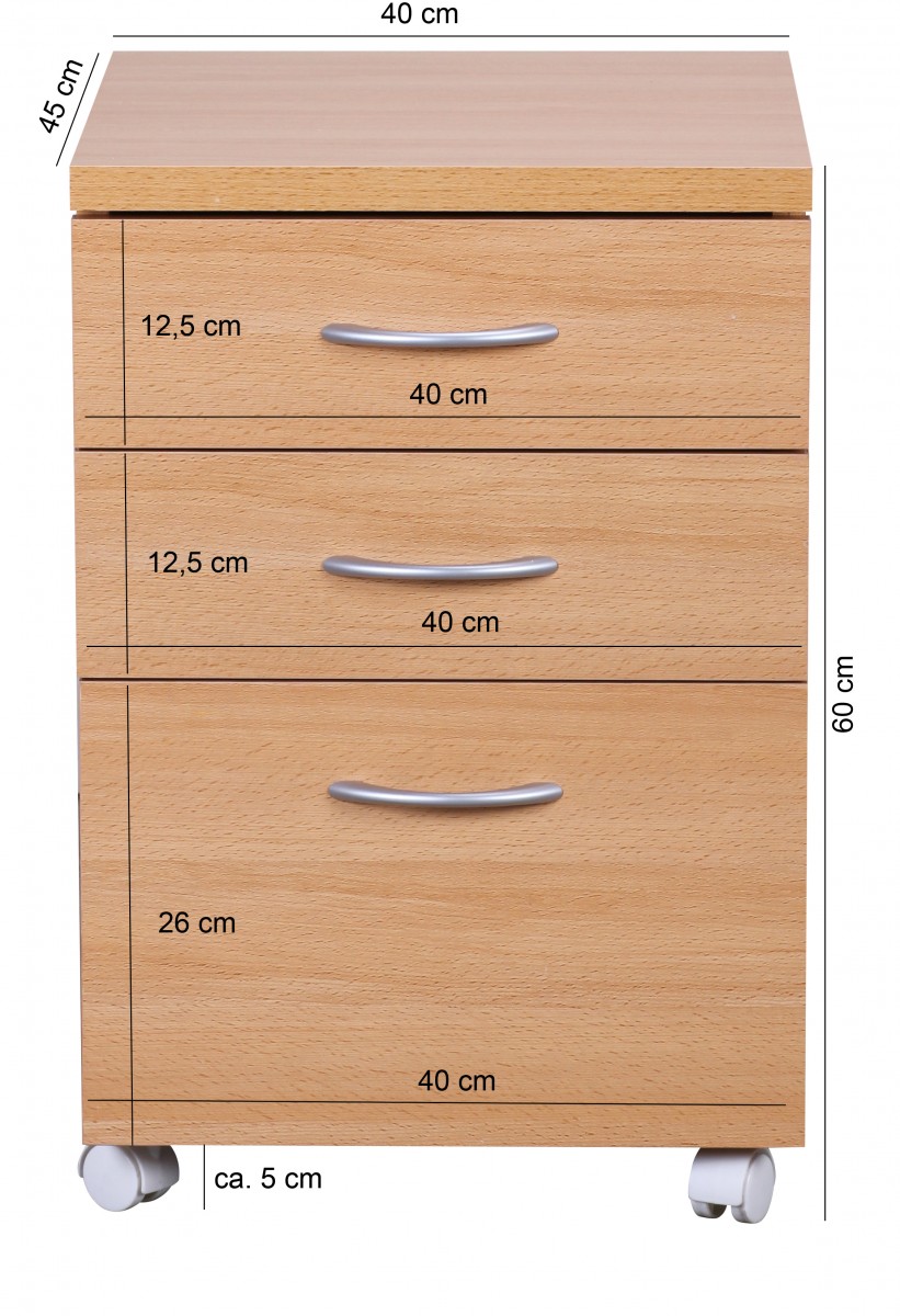 Contenedor  ottawa 40 x 60 x 45 cm mueble bajo con ruedas haya