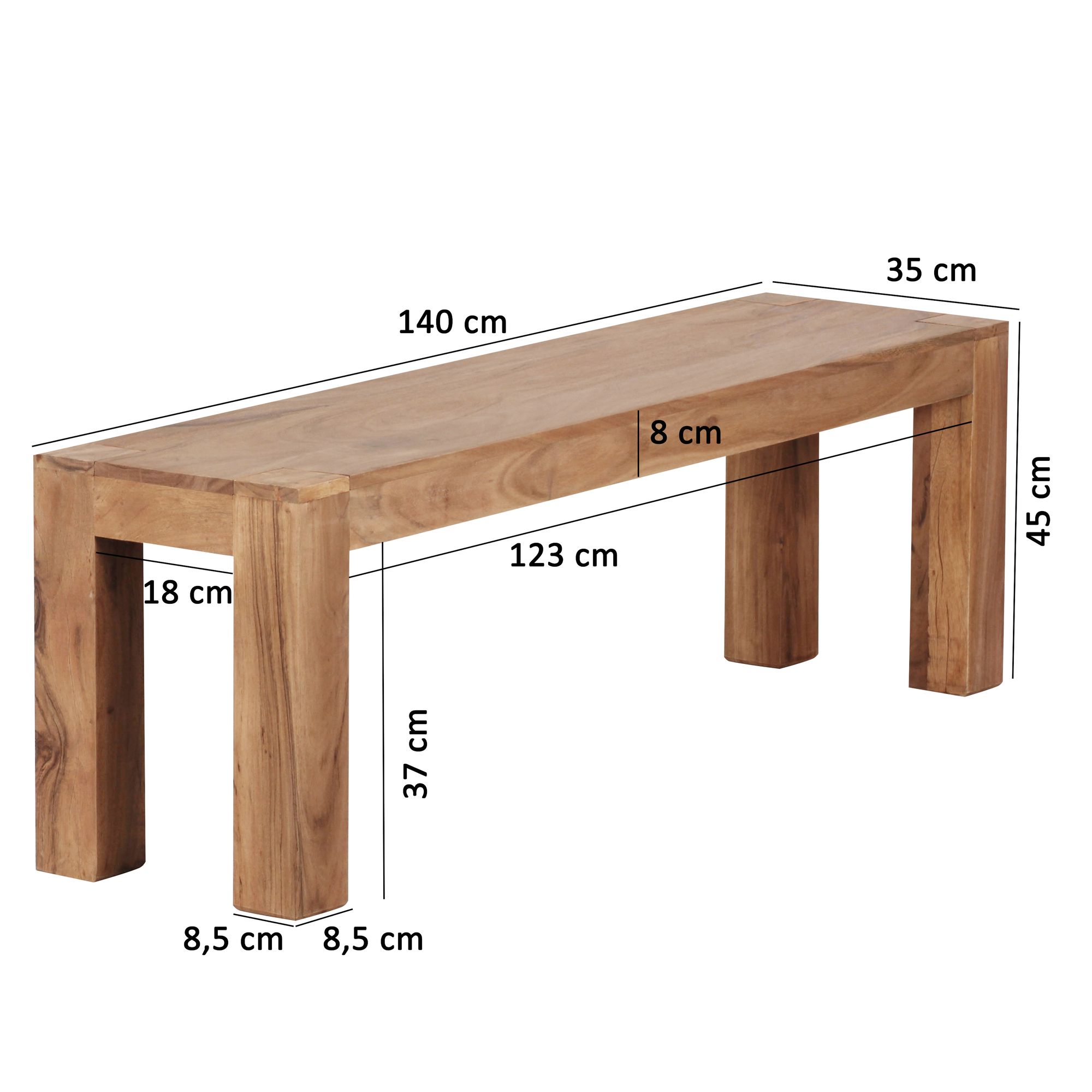 Banco de comedor mumbai madera maciza de acacia 140 x 45 x 35 cm banco de madera producto natural banco de cocina de estilo rústico