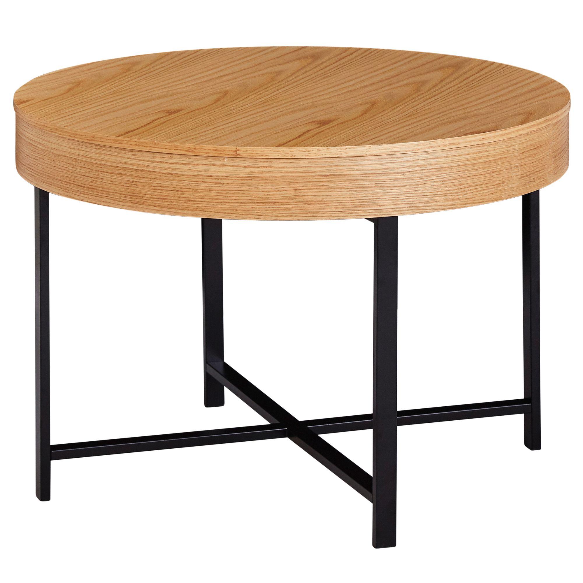 Diseño  redonda ø 69 cm con mesa de aspecto roble con espacio de almacenamiento mesa de salón con patas de metal mesa auxiliar de mdf