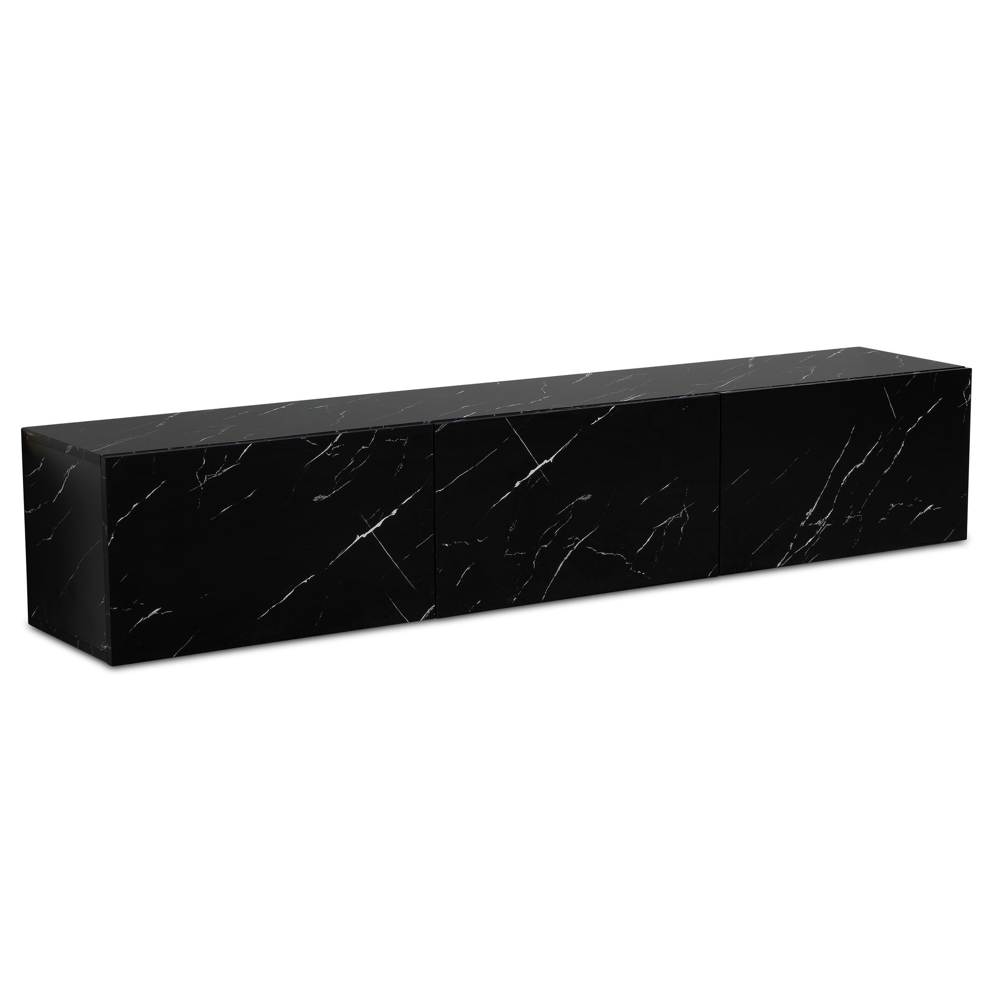 Mueble para tv colgante aspecto de mármol negro 160x30x30 cm, mesa para tv de diseño con puertas plegables moderna, mueble para tv de pared, cómoda para tv cómoda para tv para colgar