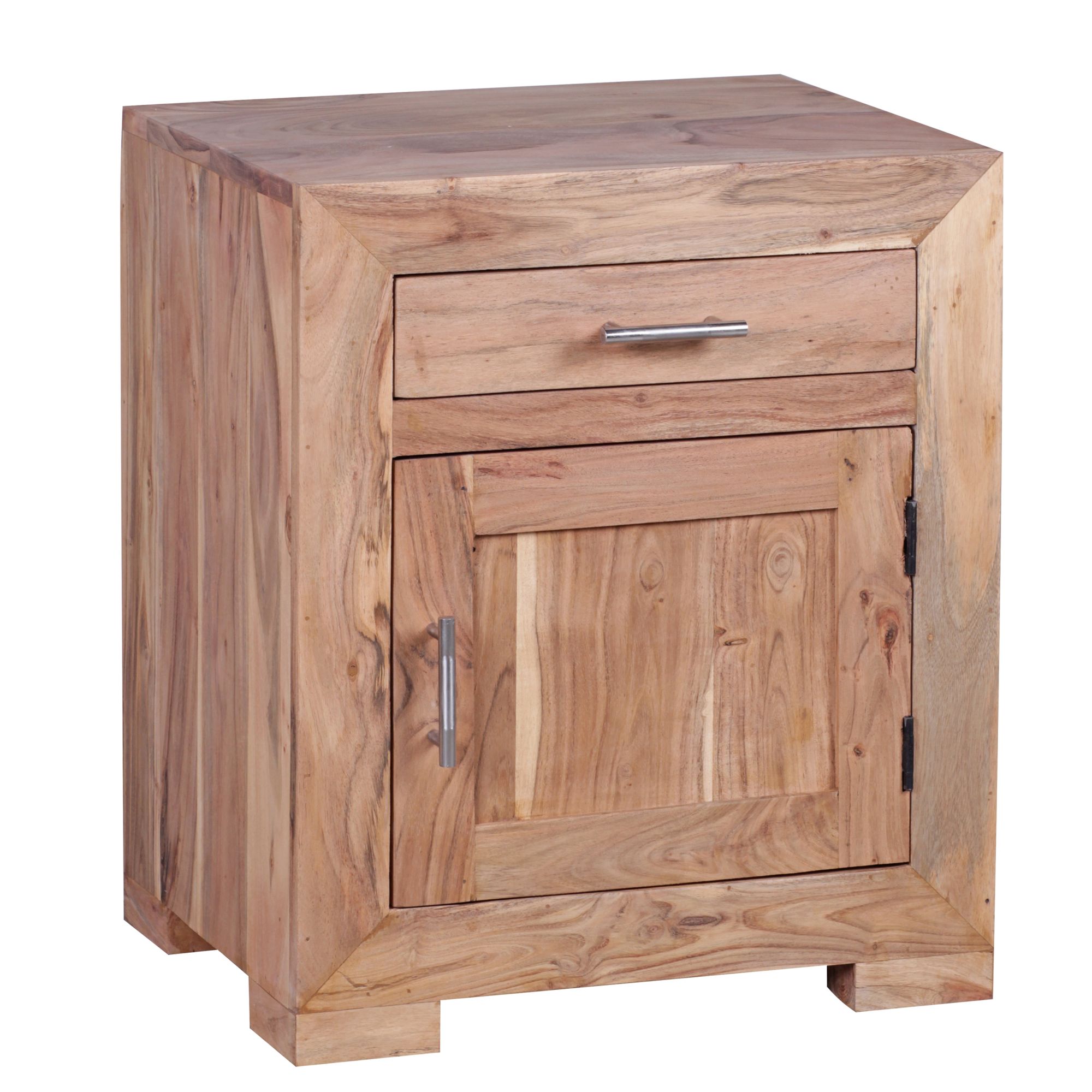 Mesita de noche mumbai madera maciza acacia diseño mesita de noche 60 cm con cajón y puerta mesita de noche para cama con somier