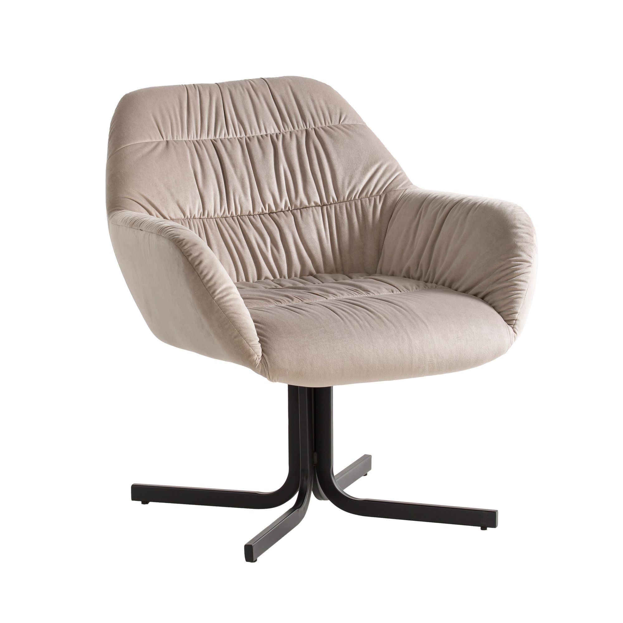 WOHNLING Sillón Sillón Club Terciopelo Metal Beige Sillón de cóctel Silla de cáscara