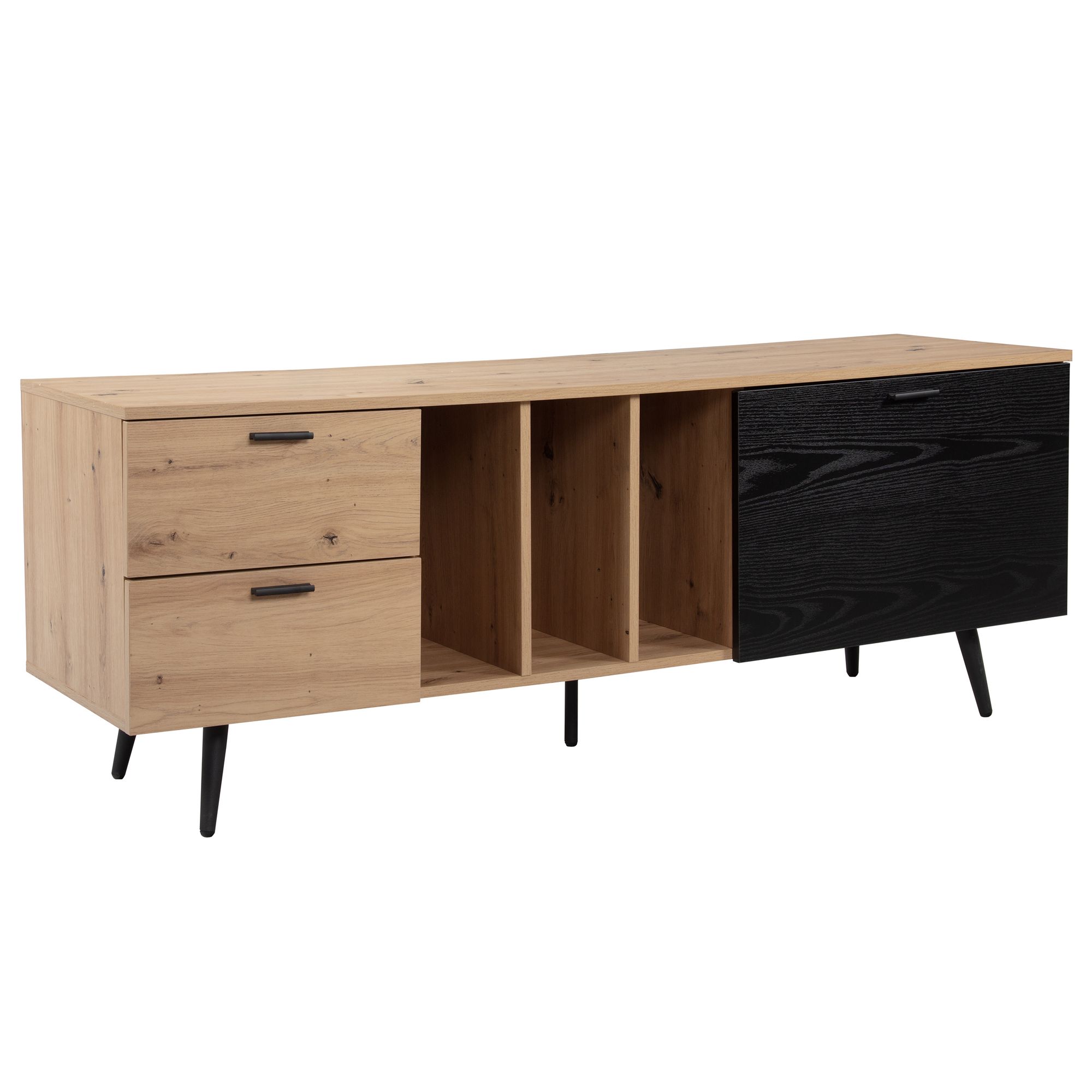 Mueble bajo de roble decorativo negro 150x55x40 cm mueble para tv de diseño moderno, mueble para tv alto, mesa para tv mueble para tv con puerta y cajones, mueble para tv para salón moderno