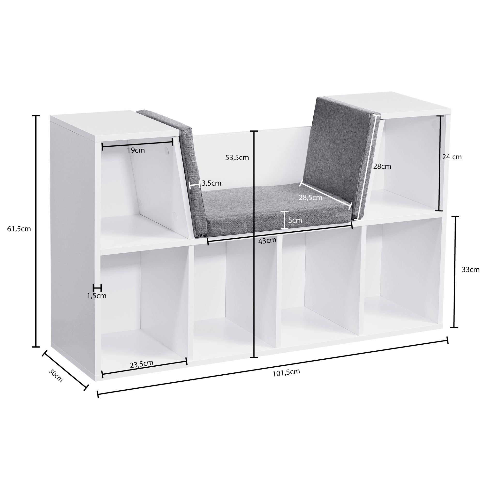 Diseño  con asiento 101.5 x 61.5 x 30 cm blanco mate