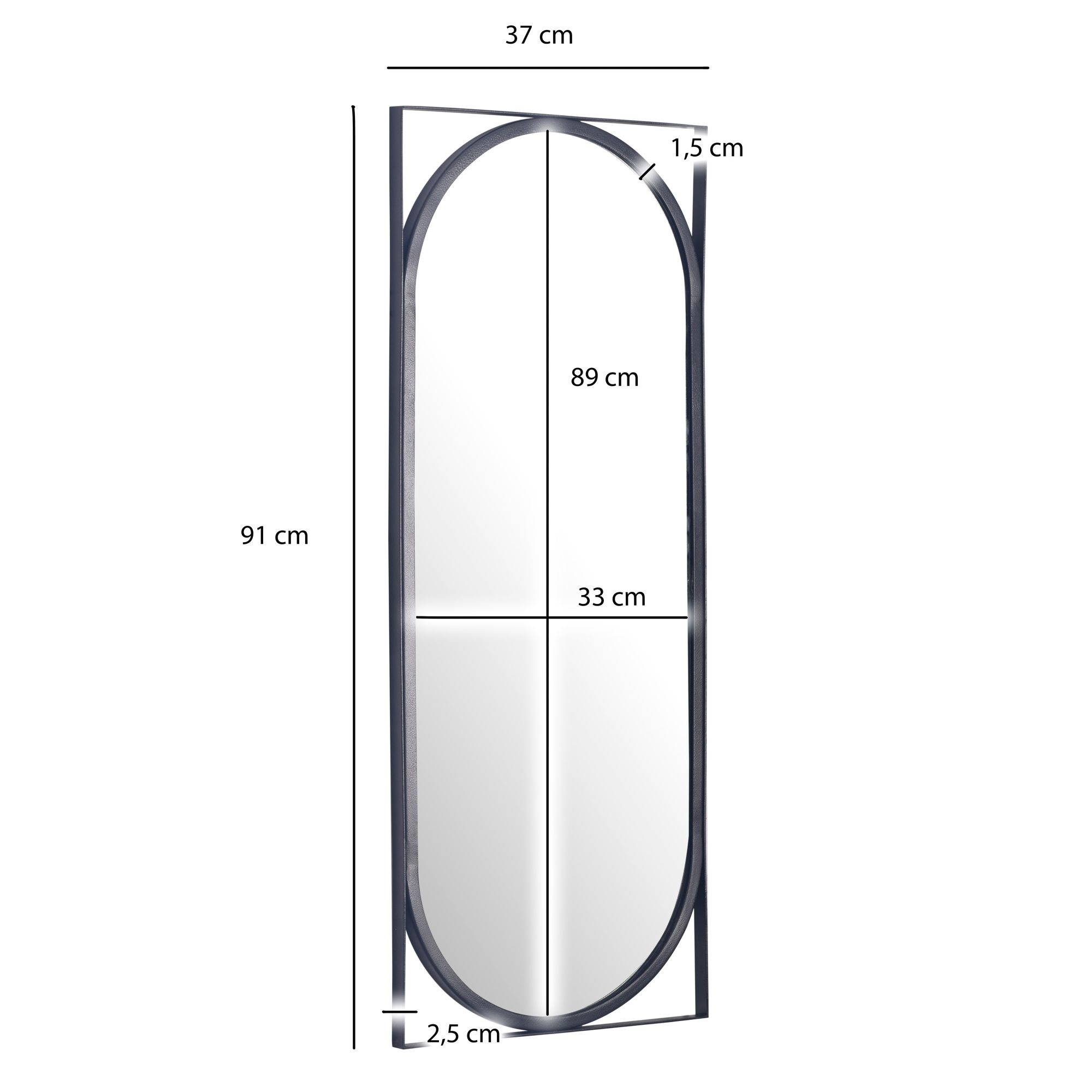 Espejo pasillo metal 37x91 cm grande moderno negro, espejo de pared colgante rectangular con marco, espejo de armario