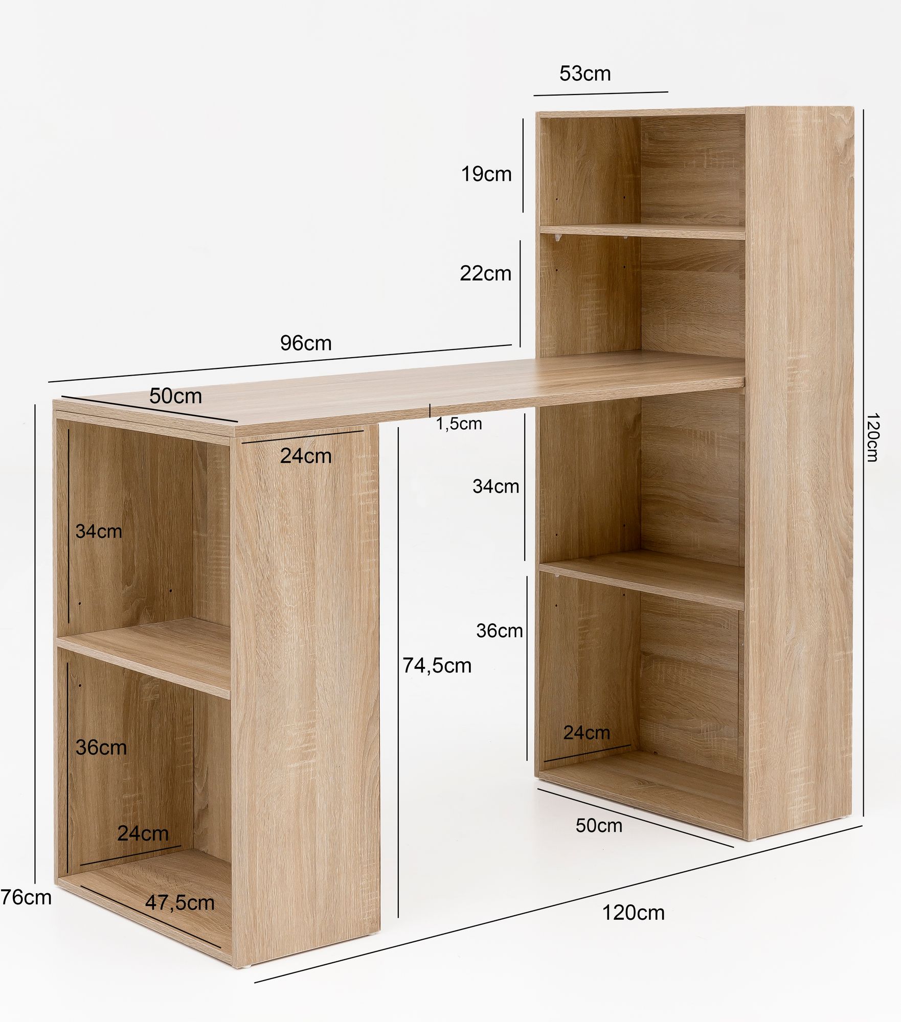 Escritorio  con estante 120 x 120 x 53 cm sonoma wood moderno