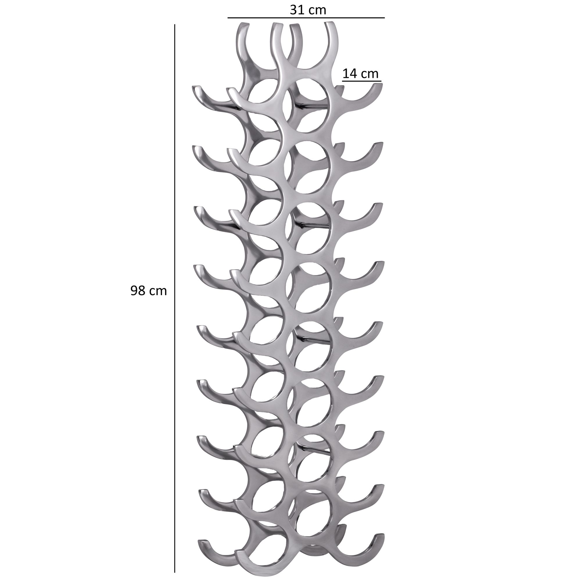 Diseño botellero 98 cm para 27 botellas de aluminio de plata