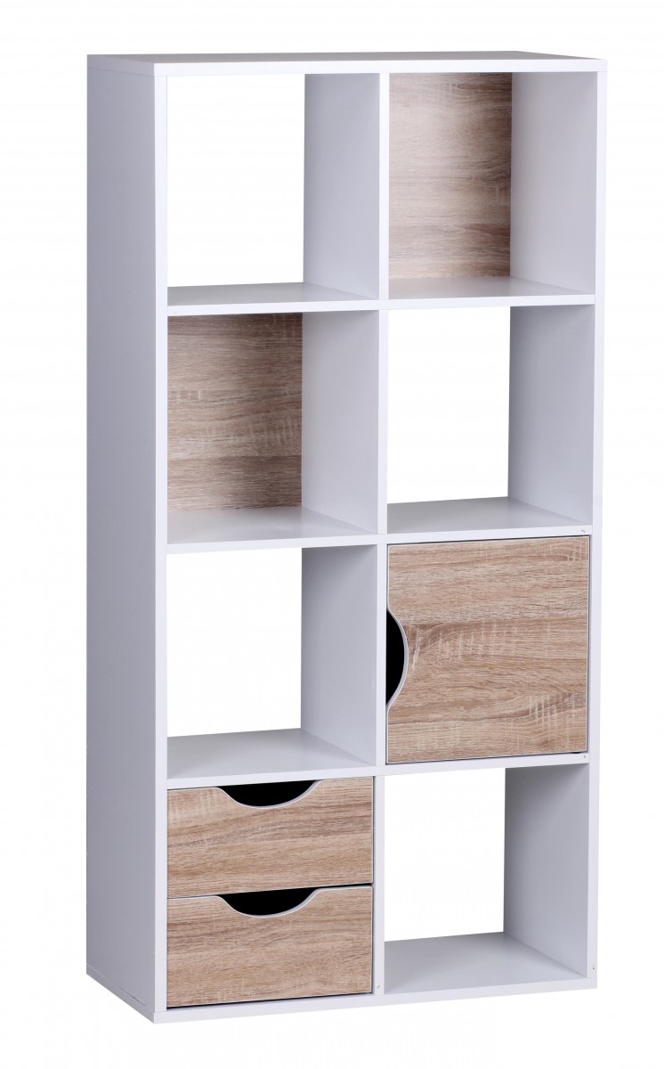 Librería  massa 60 x 120 x 29 cm roble sonoma blanco con cajones y puerta