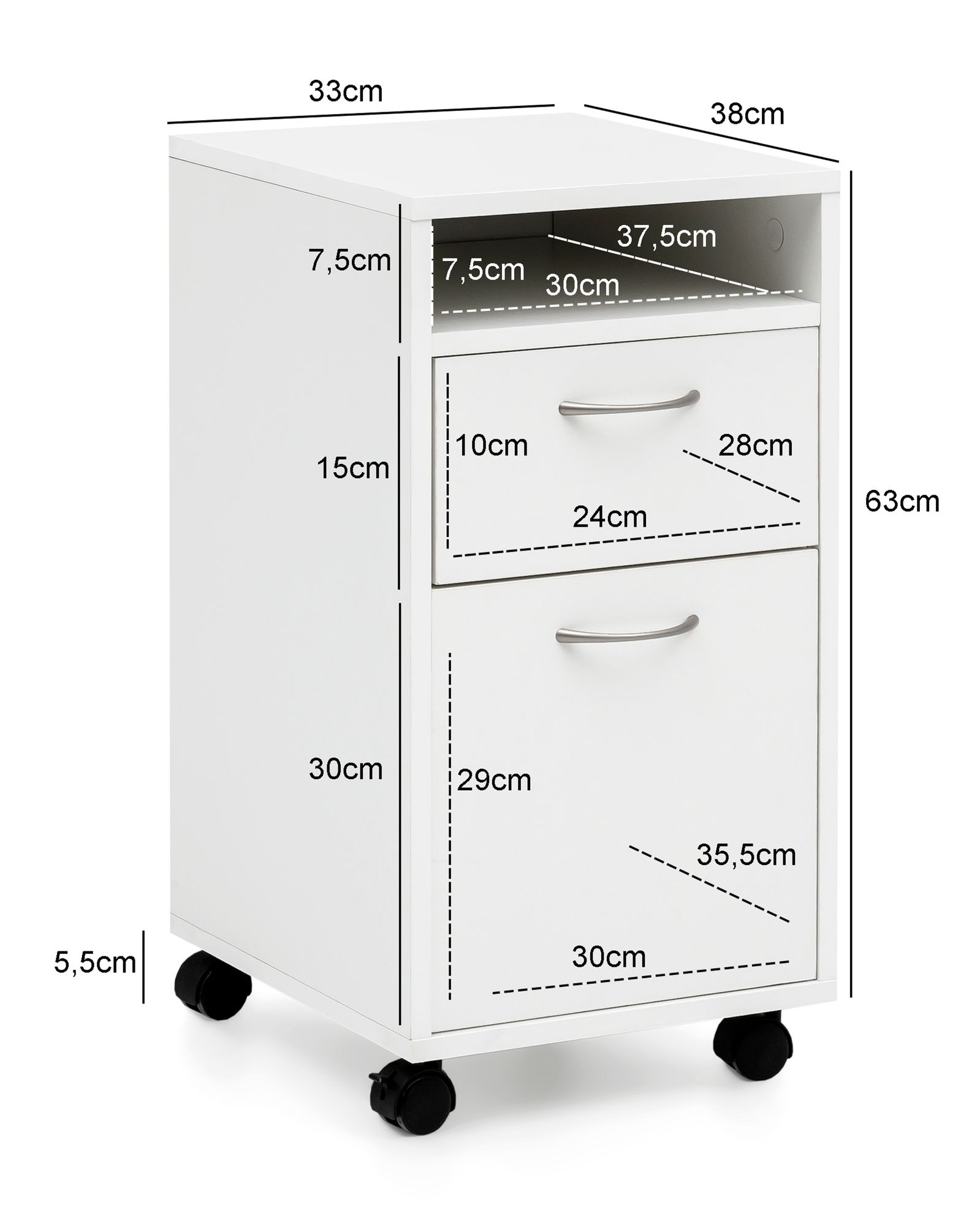 Contenedor enrollable para  wl5.901 blanco 33x63x38 cm escritorio base armario madera