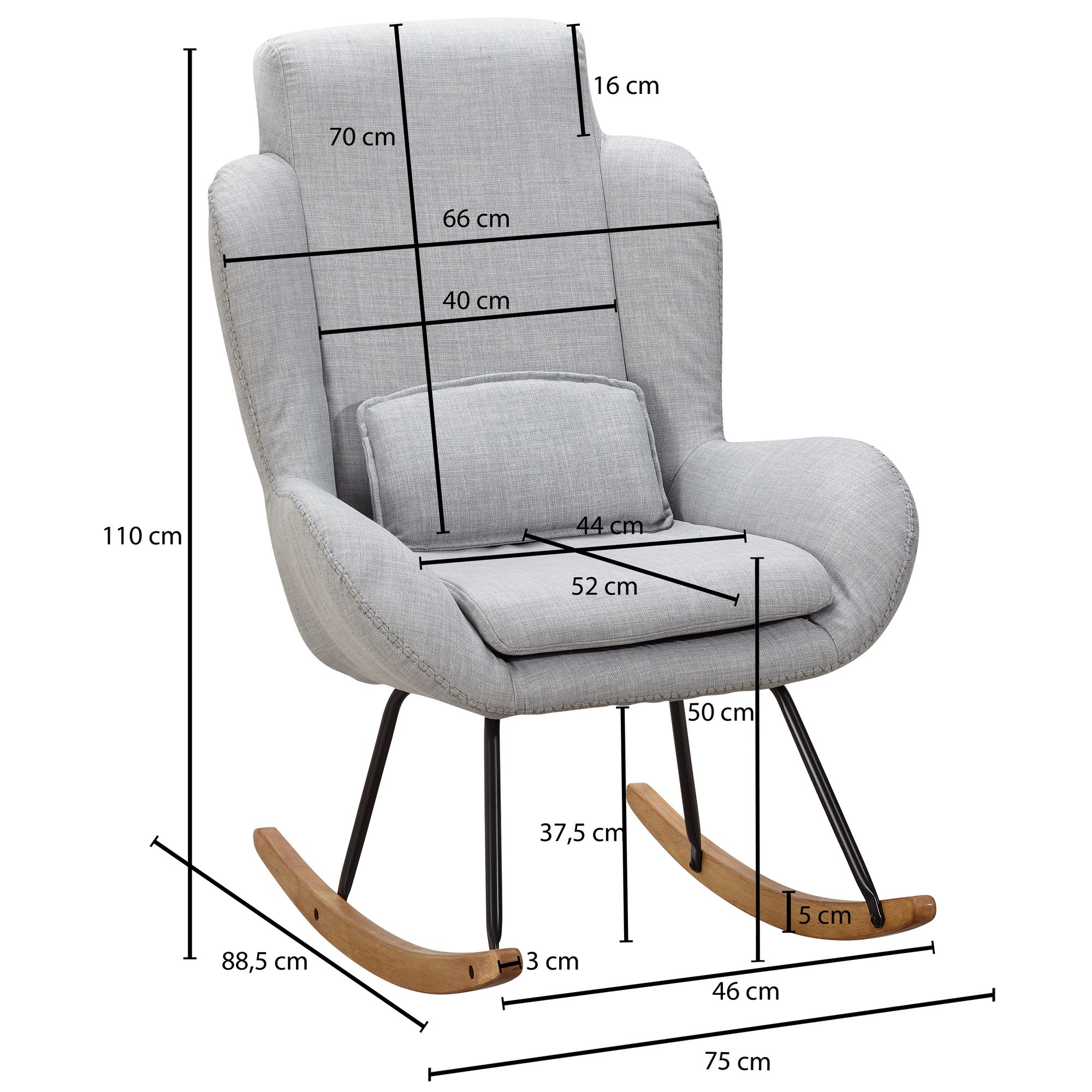 Mecedora  silla de relajación rocky de diseño gris 75 x 110 x 88,5 cm