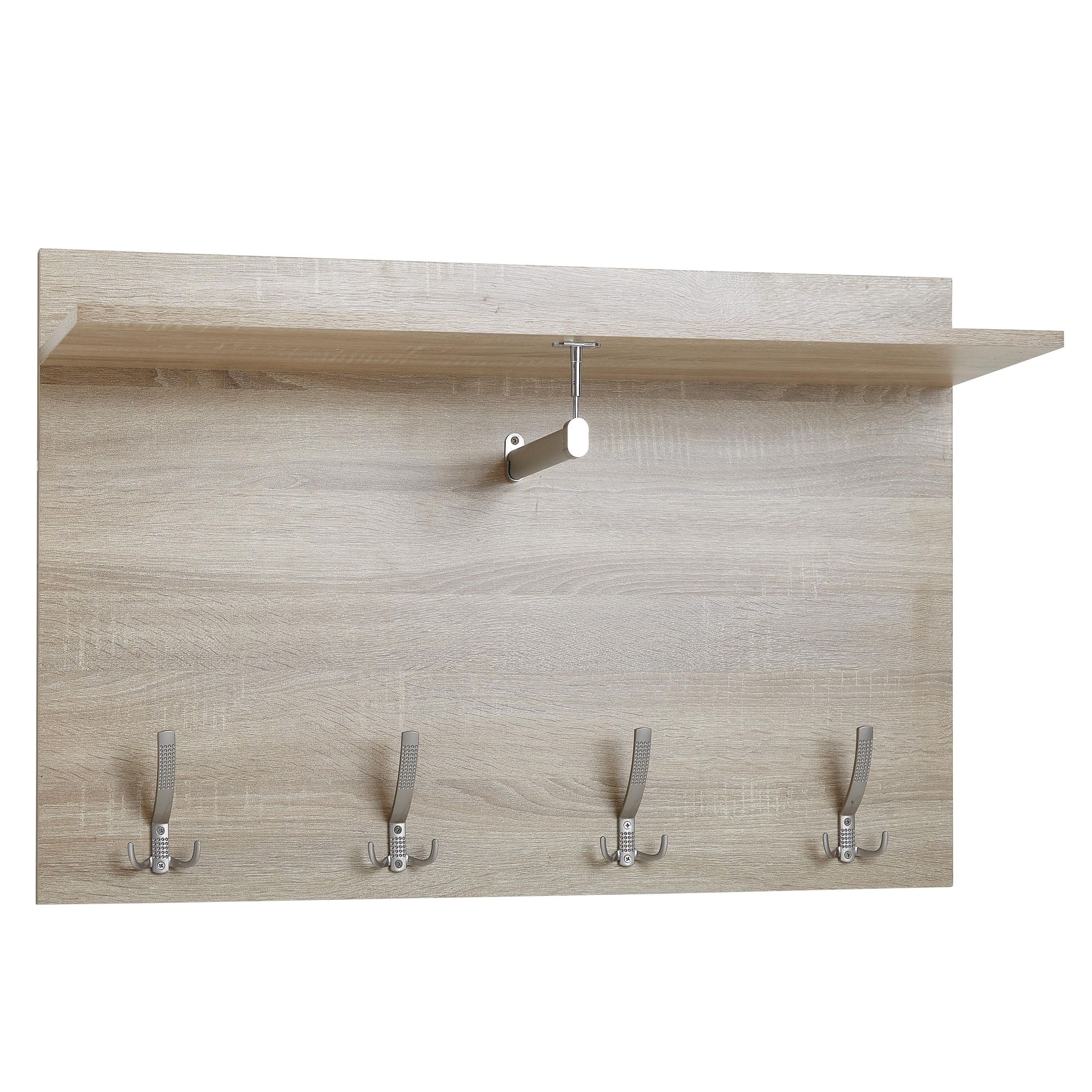 Perchero de pared roble sonoma 90x60x29,5 cm perchero de diseño para pasillo de madera, perchero con gancho, panel de pared con estante y barra para ropa, perchero de pared, perchero para pasillo