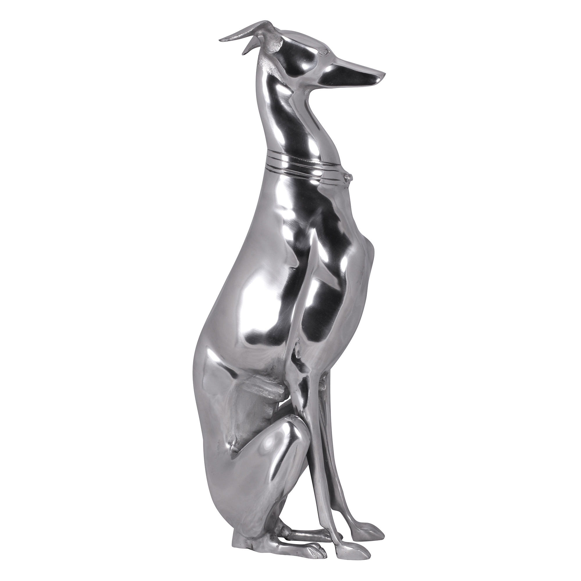 Decoración diseño perro hecho de aluminio plata galgo escultura perro estatua