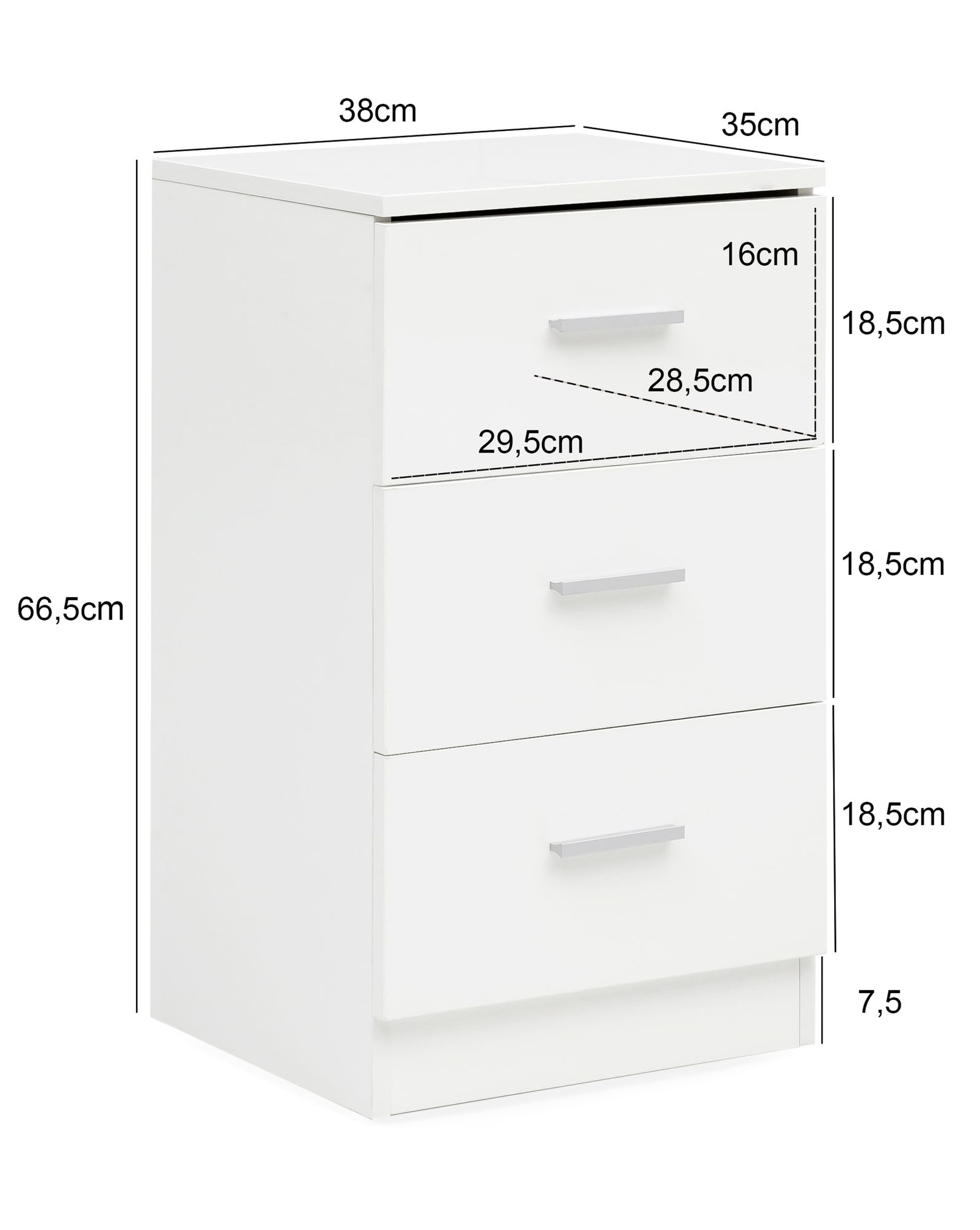 Blanco wl5.868 38x66,5x35cm mesita de noche de madera high gloss