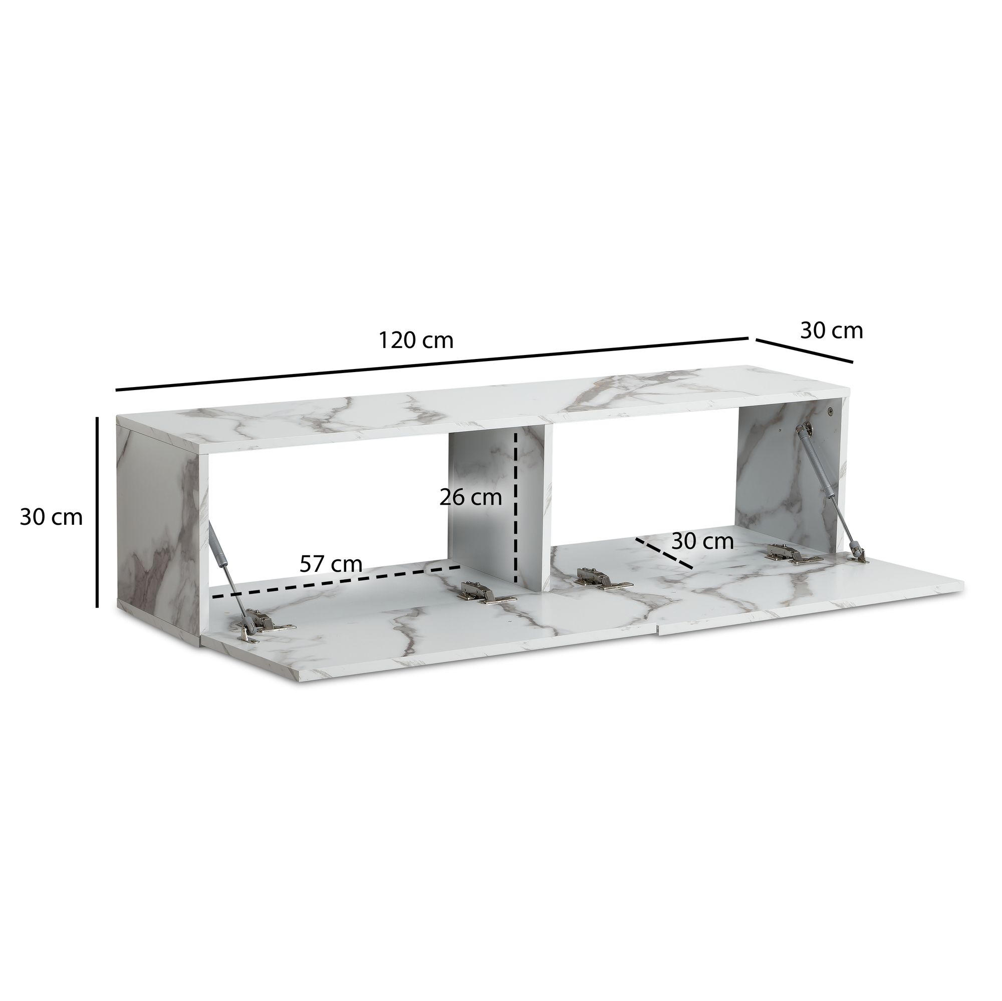 Mueble para tv colgante aspecto de mármol blanco 120x30x30 cm, mesa para tv de diseño con puertas abatibles moderna, mueble para tv de pared, cómoda para tv, cómoda para tv para colgar