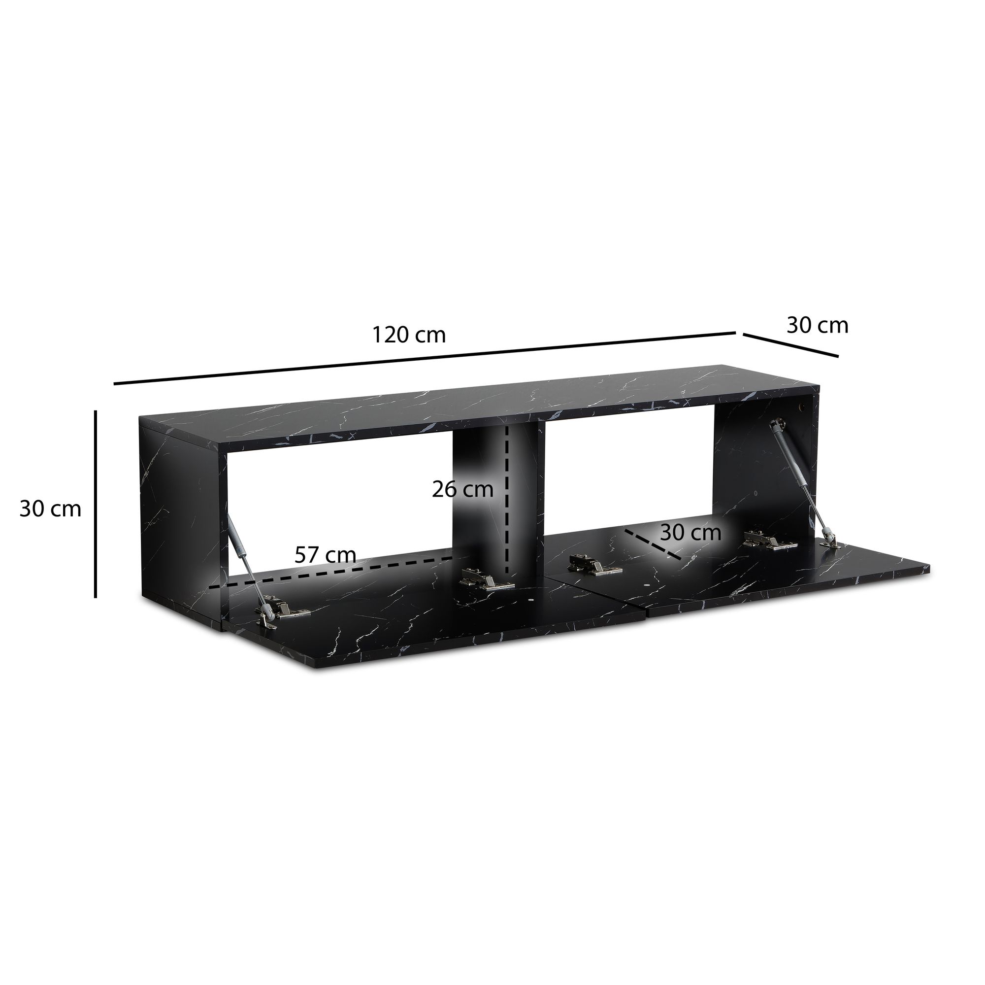 Mueble para tv colgante aspecto de mármol negro 120x30x30 cm, mesa para tv de diseño con puertas plegables moderna, mueble para tv de pared, cómoda para tv cómoda para tv para colgar