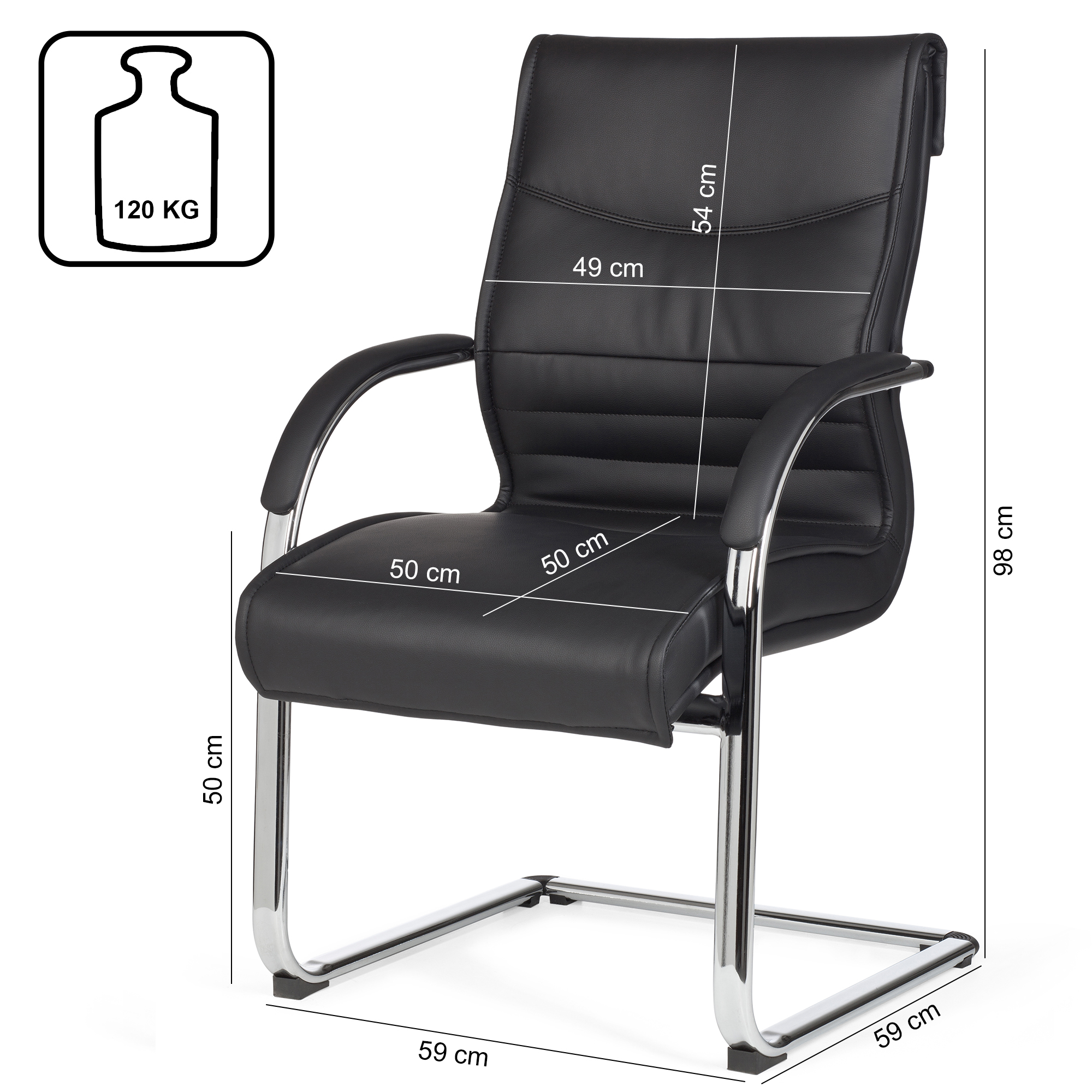 Voladizo milano visitante silla de tapicería de cuero artificial negro mecedora diseño xxl cromo 120 kg silla de conferencias