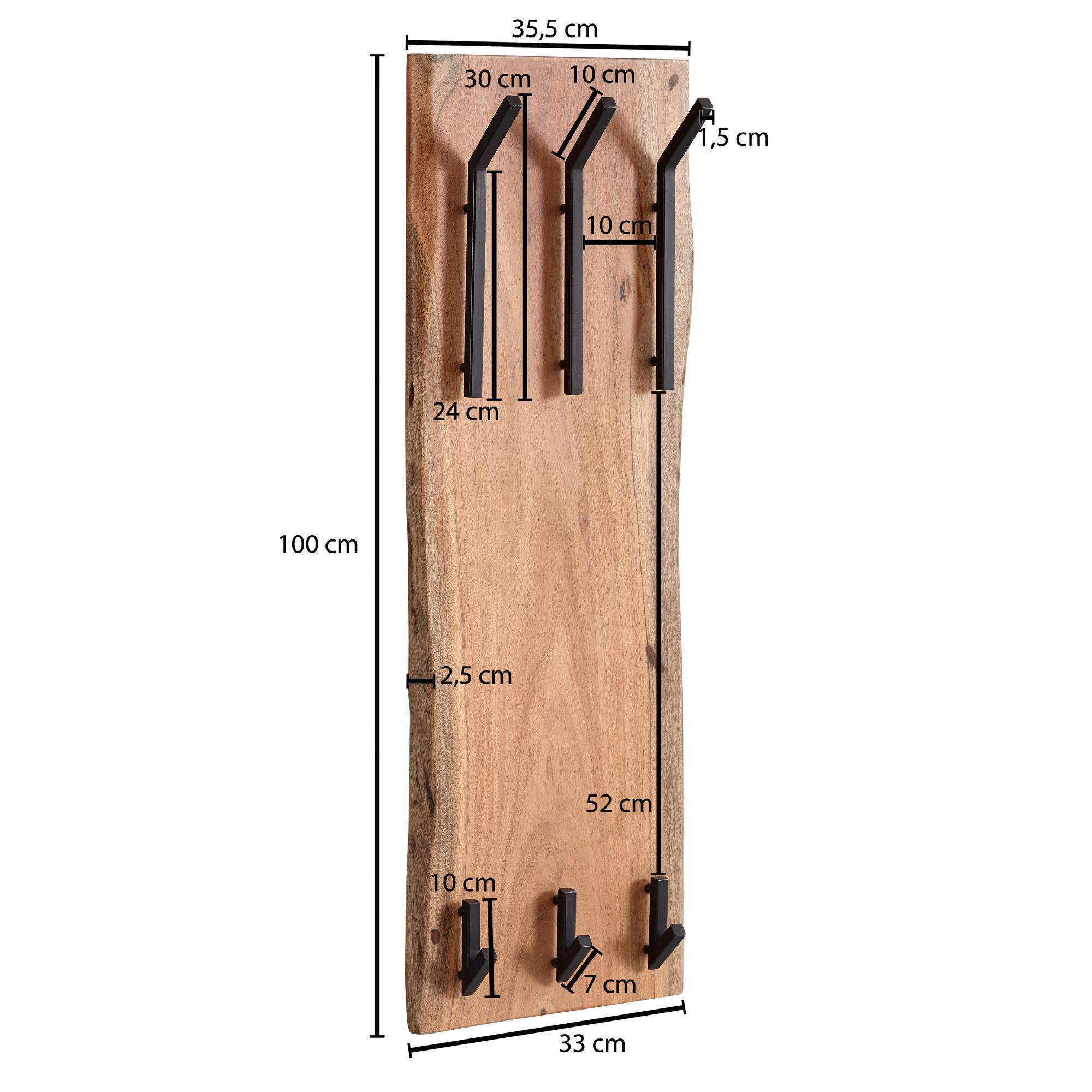 Diseño madera maciza de acacia / metal 35,5 x 100 x 11 cm