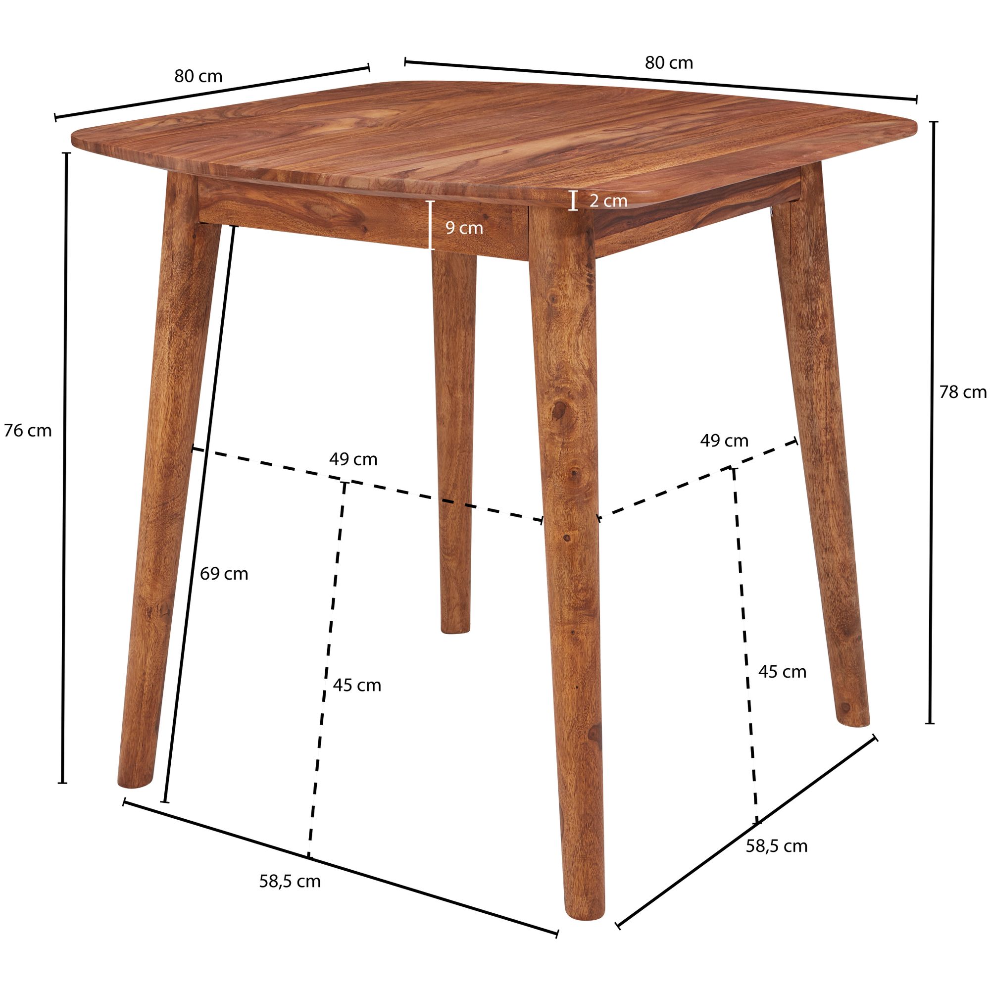 Mesa de comedor wl5.571 sheesham 80x78x80 cm mesa de madera maciza