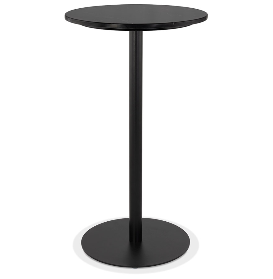 Mesa alta redonda 'CORY ROUND' de piedra negra efecto mármol y metal negro - 60x60 cm