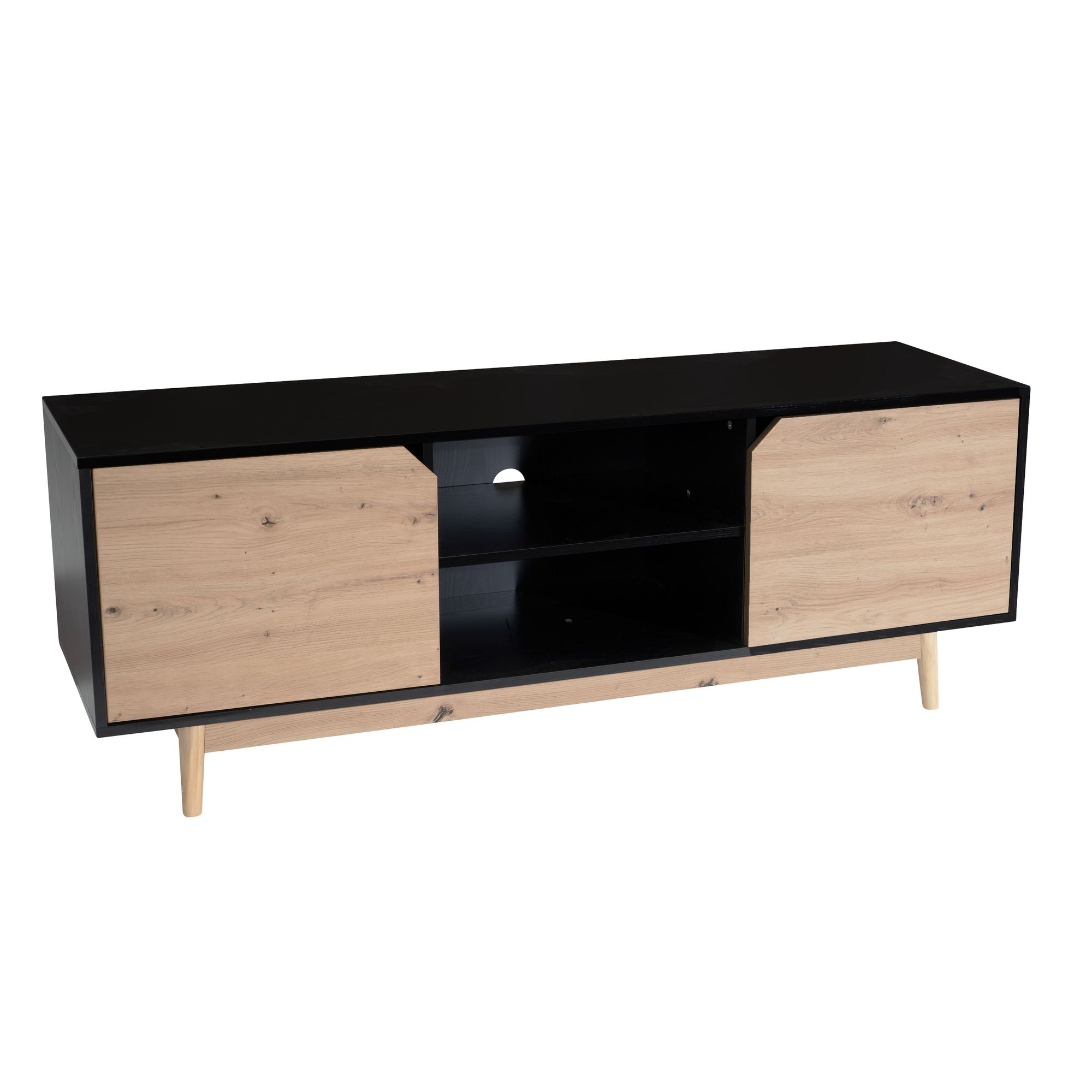 Mueble para tv de roble negro 150x55x40 cm, mueble para tv moderno, mueble para tv de diseño alto, mesa para tv, mueble para tv con dos puertas, mueble para tv para sala de estar